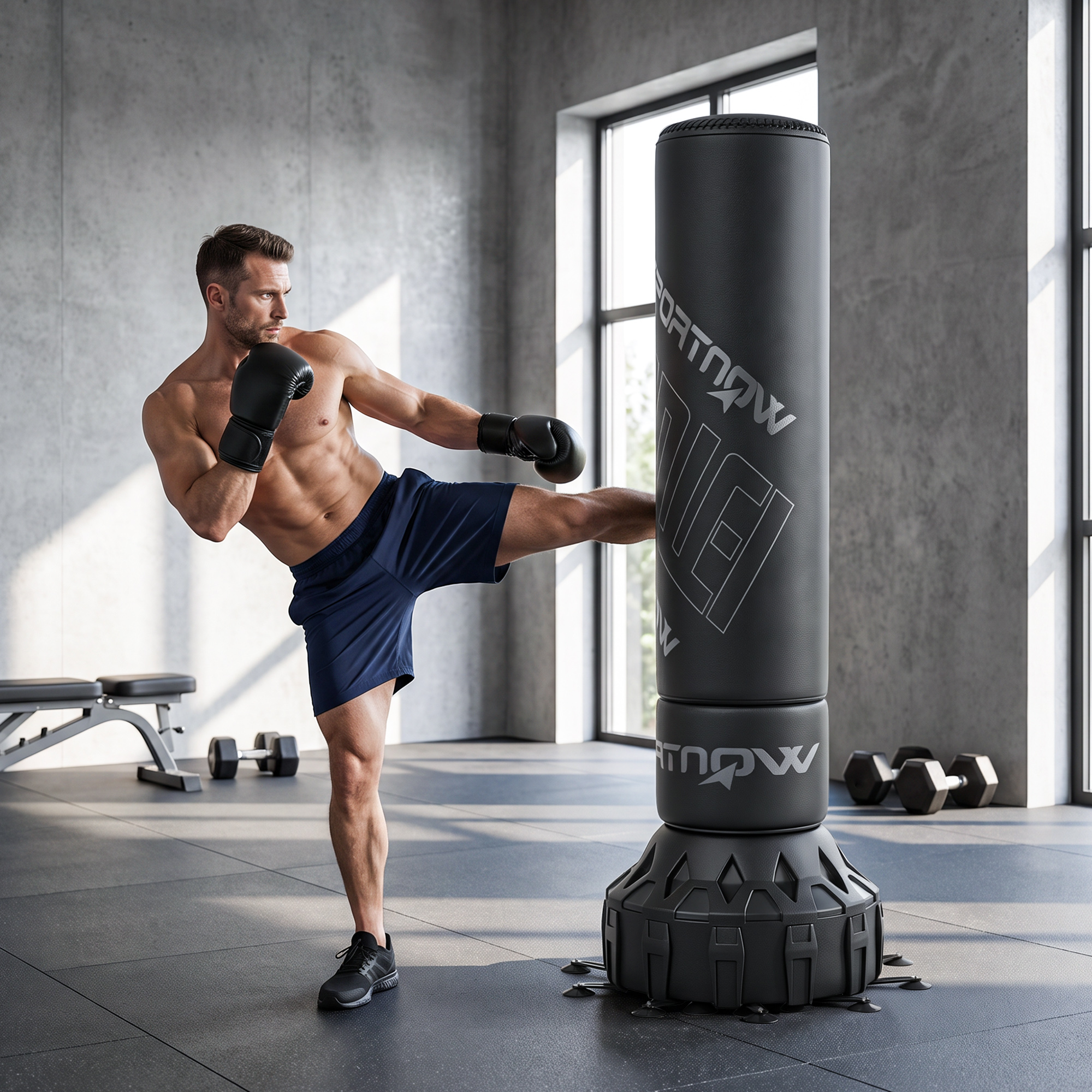 Boxsack freistehend 180 cm Standboxsack mit Saugfuß befüllbar Basis, Stoßdämpfung Handschuhen Boxing Trainer