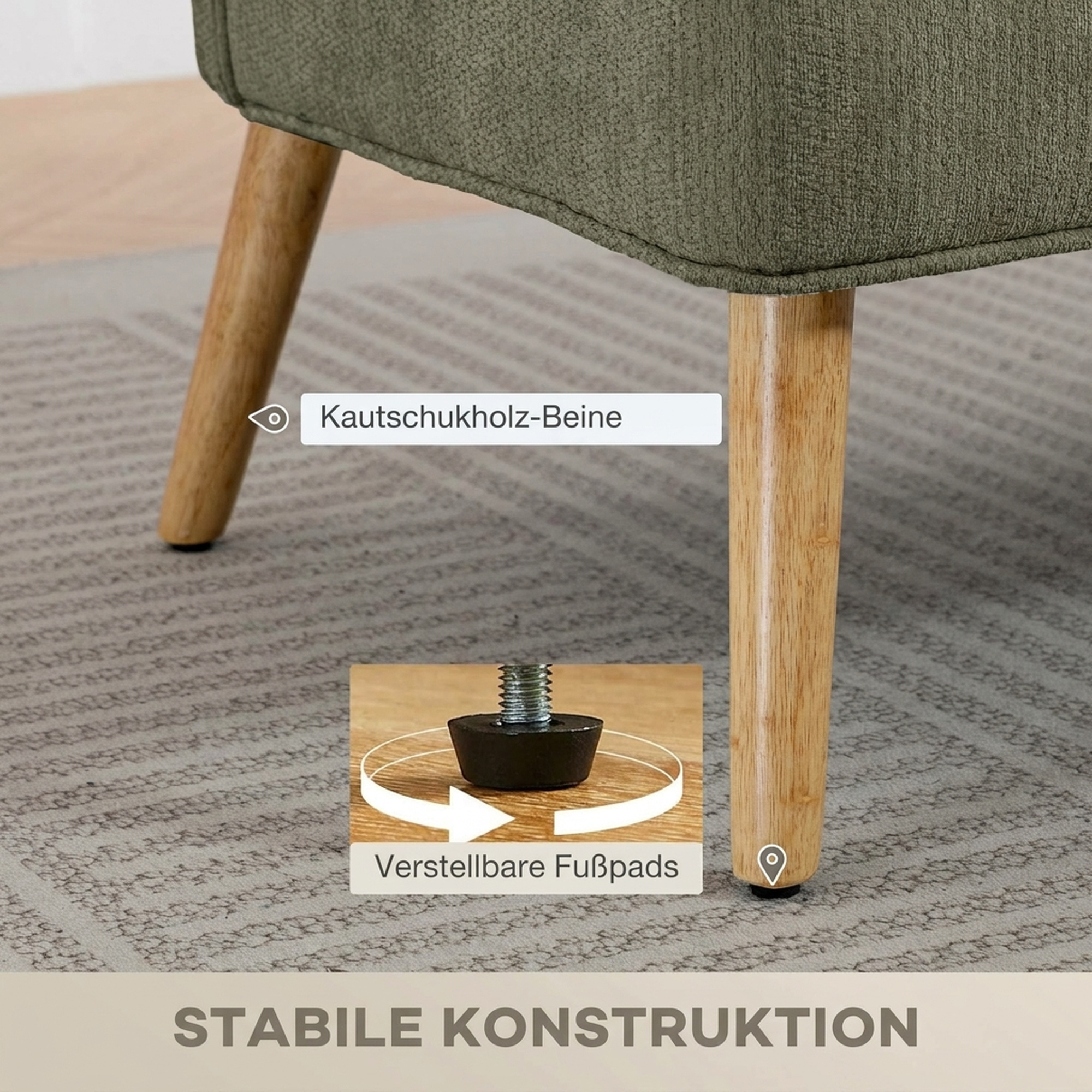 2-Sitzer-Sofa, kleines Chenille-Sofa mit Flügelrücken, dickem Sitz, Gummibaumholzfüßen, Dunkelgrün