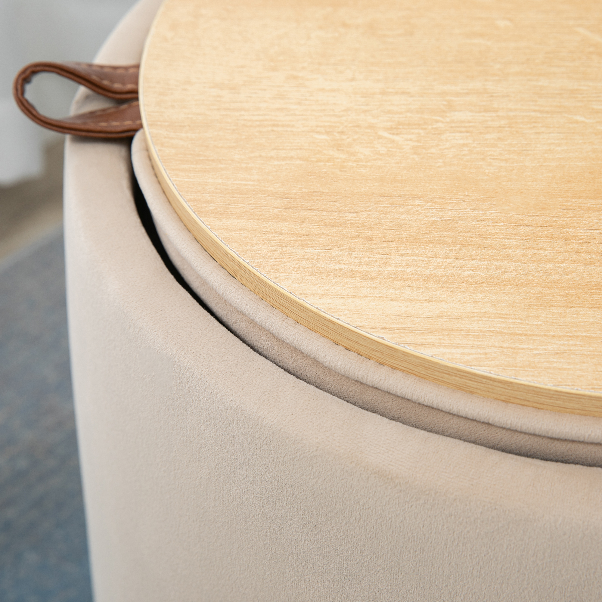 2-in-1 Hocker in Samtoptik inklusive Stauraum und abnehmbaren Deckel ?44 cm x 47,5 cm Beige