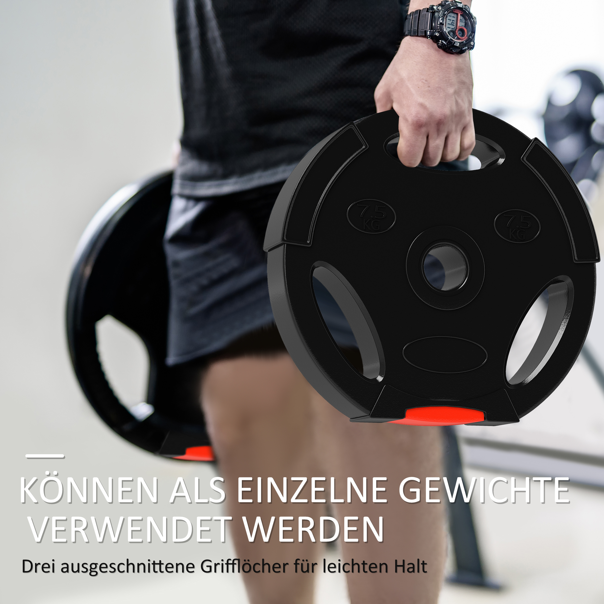 4er Gewichtsplatten-Set für Training, Fitnessstudio, Heimtraining, Stärke-Training, 2 x 7,5 kg und 2 x 5 kg, Schwarz
