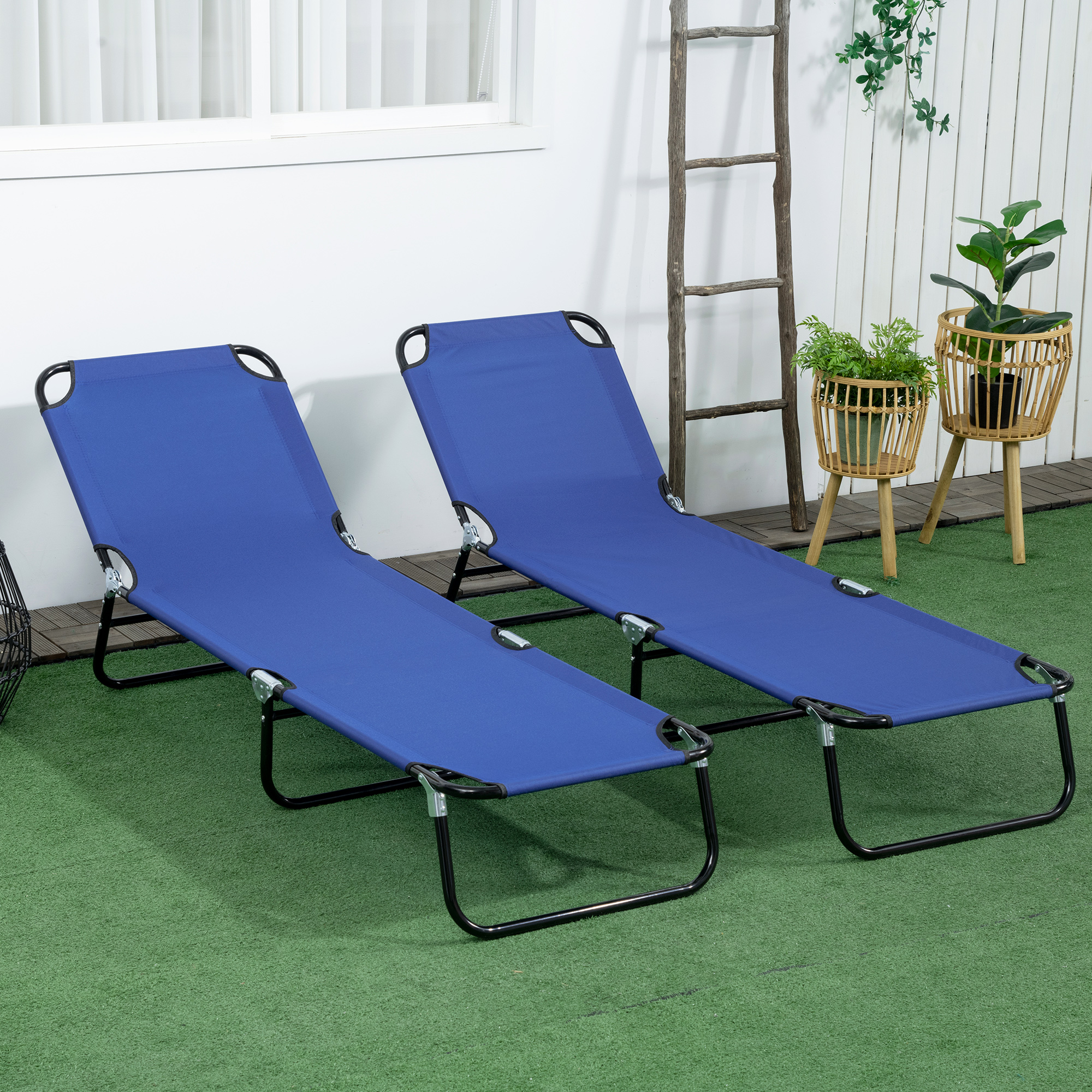 2er Set Sonnenliege klappbar Gartenliege mit 5-Fach höhenverstellbarer Rückenlehne bis 120kg belastbar