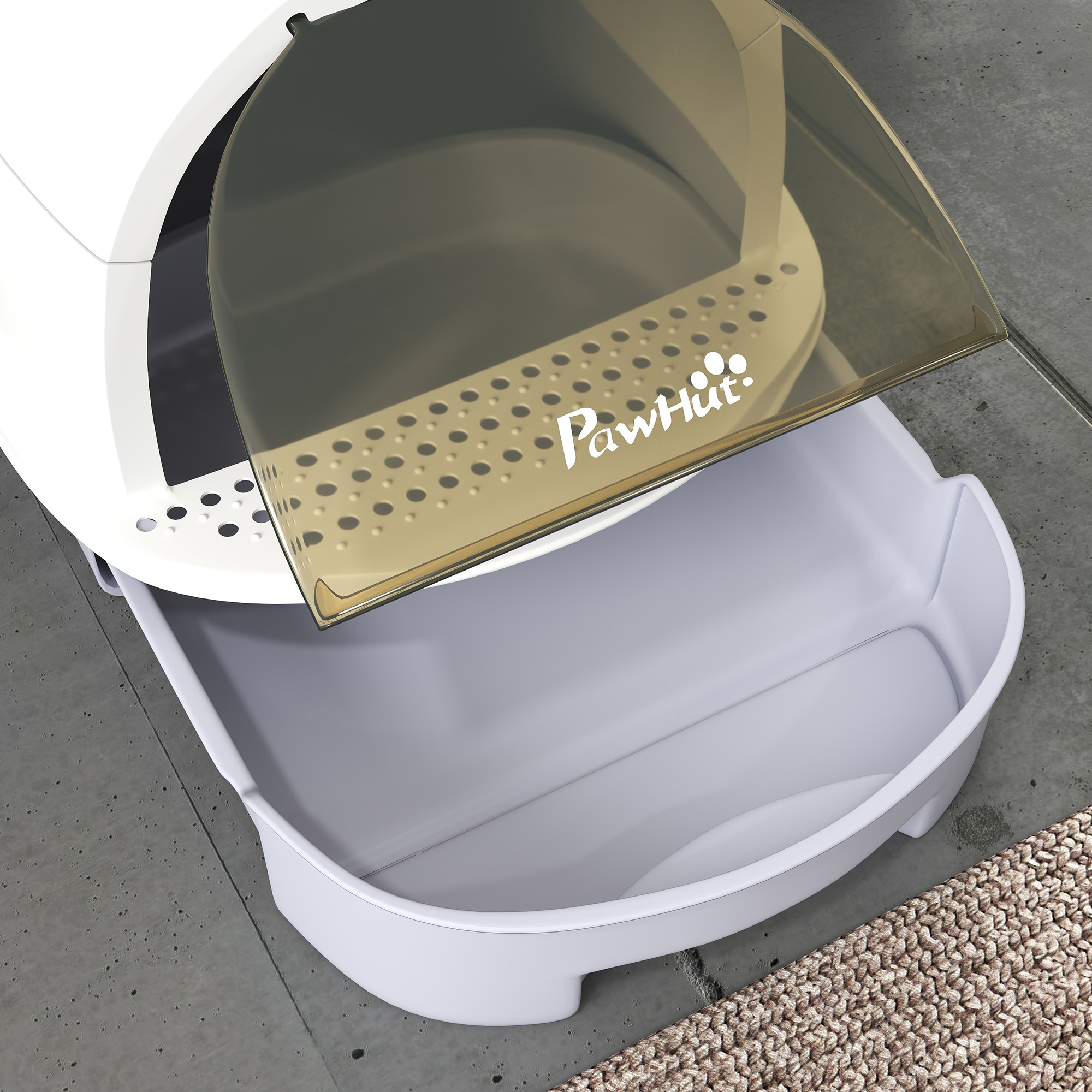 Katzenklo mit Deckel Katzentoilette mit Schaufel Bodenschublade Eingangspedal für Katzen bis 5 kg 40,5x52x39 cm Grau