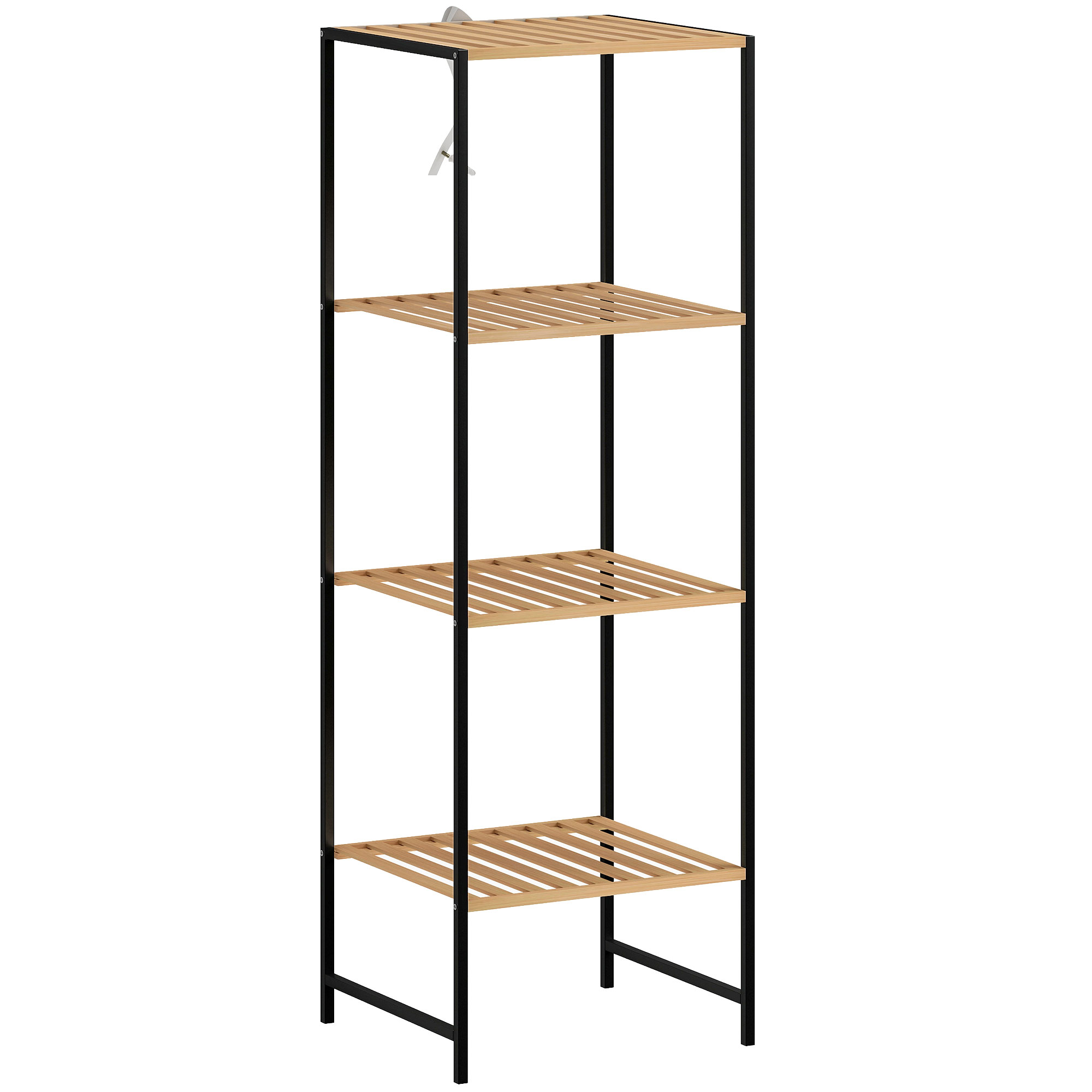 Standregal Badregal aus Bambus und Stahl, mit 4 Ablagen, 4-stöckiges Bücherregal, 36,5 x 33 x 110 cm, Natur