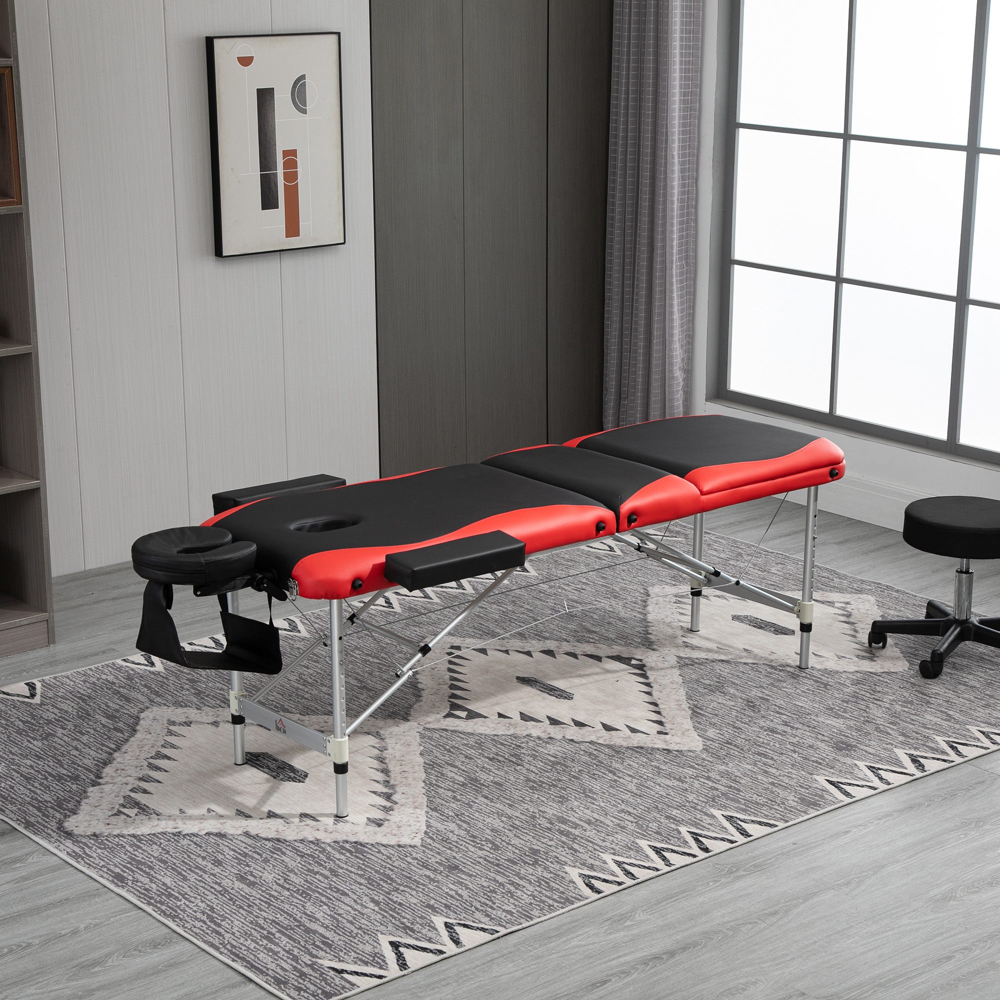 mobile Massageliege 3 Zonen Klappbar Massagetisch mit Kopfstütze Armlehne Tragetasche höhenverstellbare Aluminium Massagebett tragbar inkl. Zubehör Massagebank bis 225 kg Belast Rot