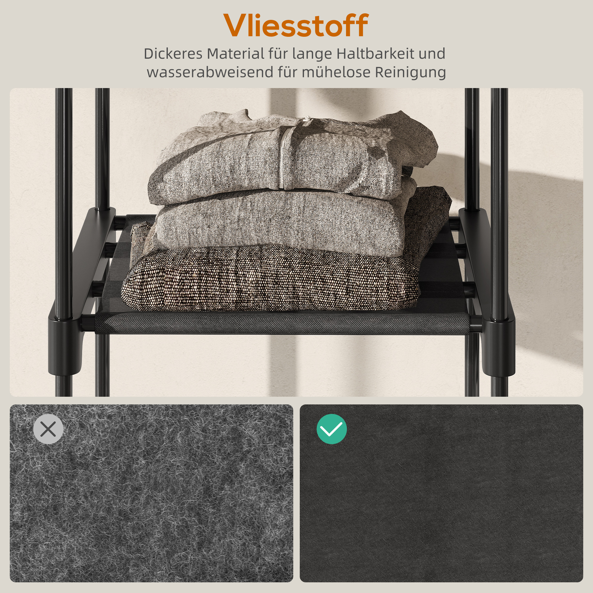 Kleiderschrank offen, 4 Stock Kleiderständer mit 2 Hängefächern für Wohnzimmer, 182 x 43 x 185 cm, Schwarz