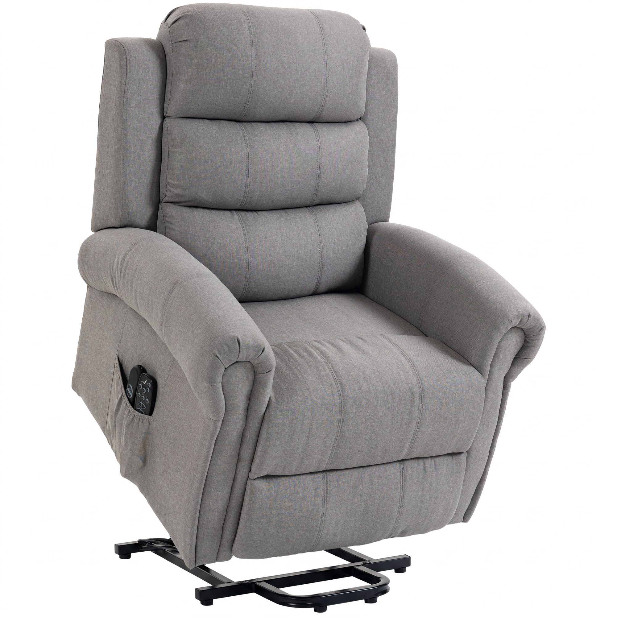 Power-Lift-Relaxsessel mit Vibrationsmassage und Wärmefunktion, Aufstehsessel mit USB-Anschluss, Seitentaschen und Fernbedienungen, Hellgrau
