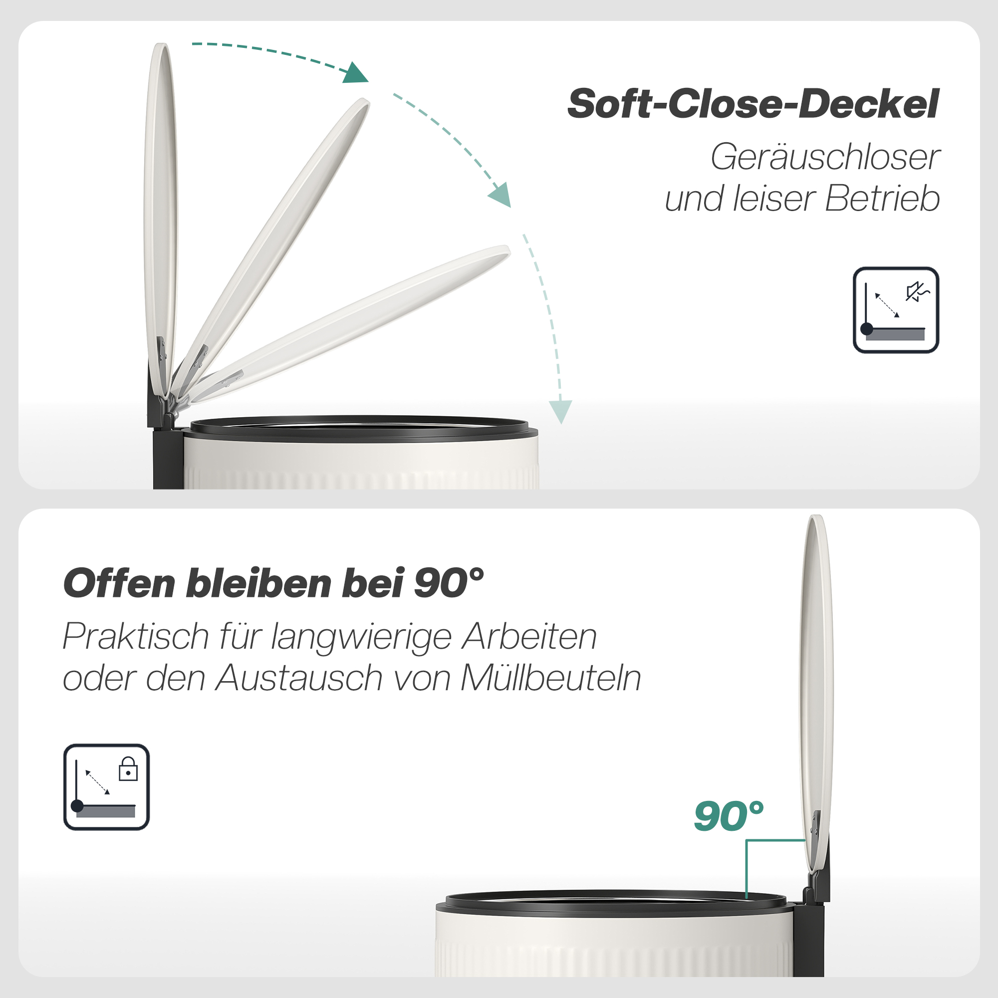 Mülleimer 30L Treteimer mit Softclose-Deckel und Pedal, Inneneimer Metall, Schwarz, 36 x 30 x 60,5 cm