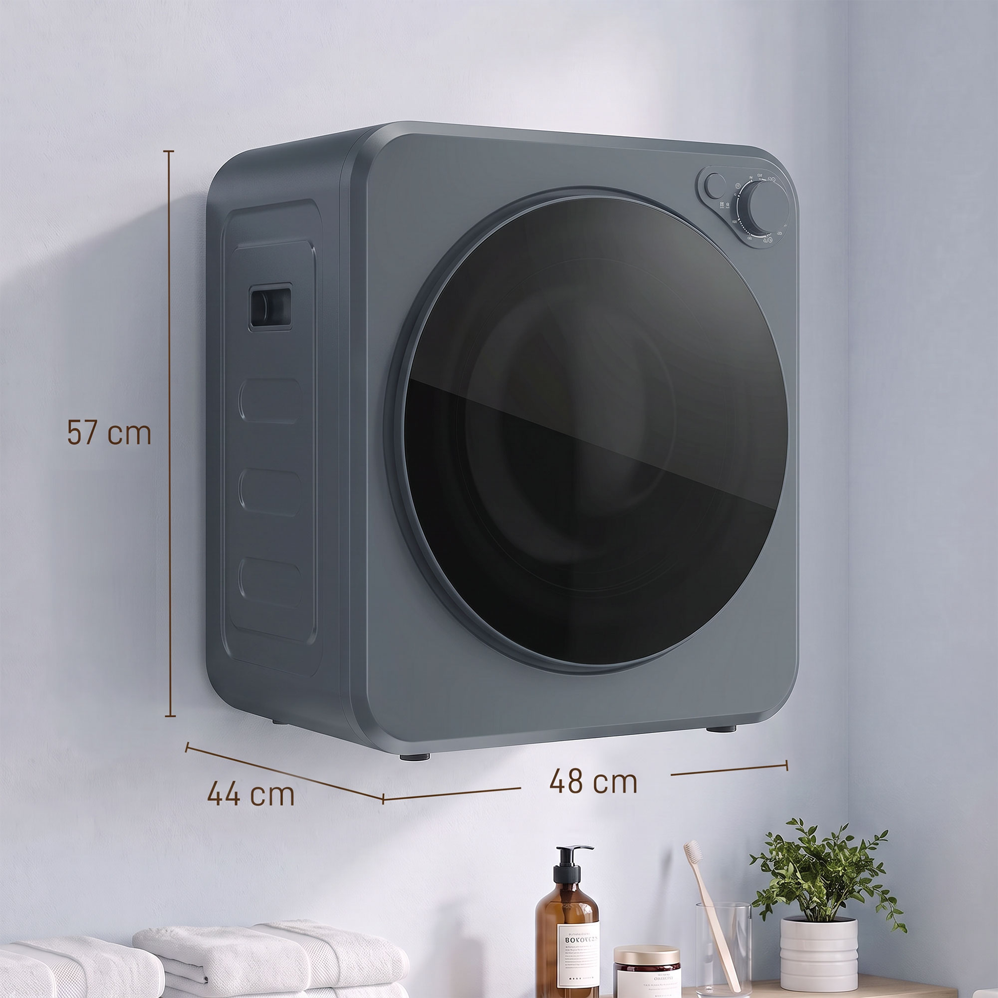 Mini Wäschetrockner 4 kg mit 5 Programme bis zu 60℃ 800W/400W Ablufttrockner mit Edelstahltrommel Grau