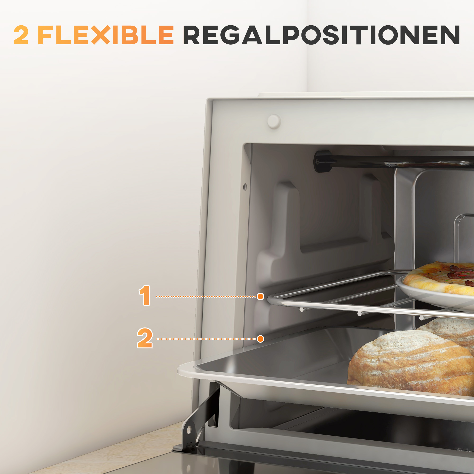 Minibackofen, 9 L Mini-Ofen mit Backblech, Grillrost, mit einstellbarer Temperatur und Garzeit, Edelstahl, Cremeweiß