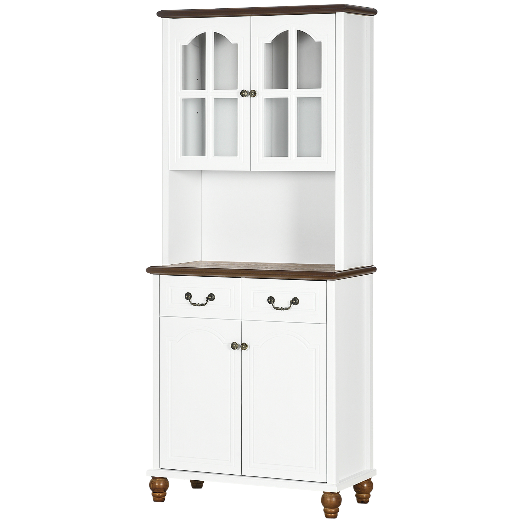 Küchenschrank, Buffet, 2 Schubladen, 2 Schrankfächer, klassisches Design, Weiß+Dunkelbraun, 76 x 38 x 182 cm Küchenschrank, Buffet, 2 Schubladen, 2 Schrankfächer, klassisches Design, Weiß+Dunkelbraun, 76 x 38 x 182 cm