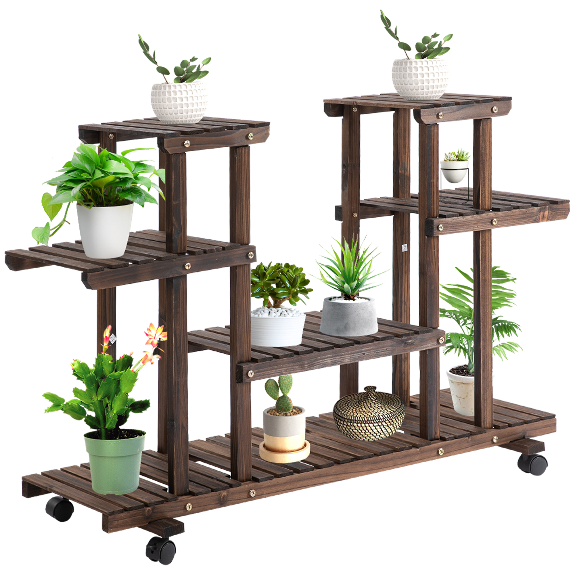 Blumentreppe 6 Regale 4 Rollen 123,5 cm × 33 cm × 80 cm Massivholz Braun 123,5 cm × 33 cm × 80 cm Blumentreppe 6 Regale 4 Rollen 123,5 cm × 33 cm × 80 cm Massivholz Braun 123,5 cm × 33 cm × 80 cm