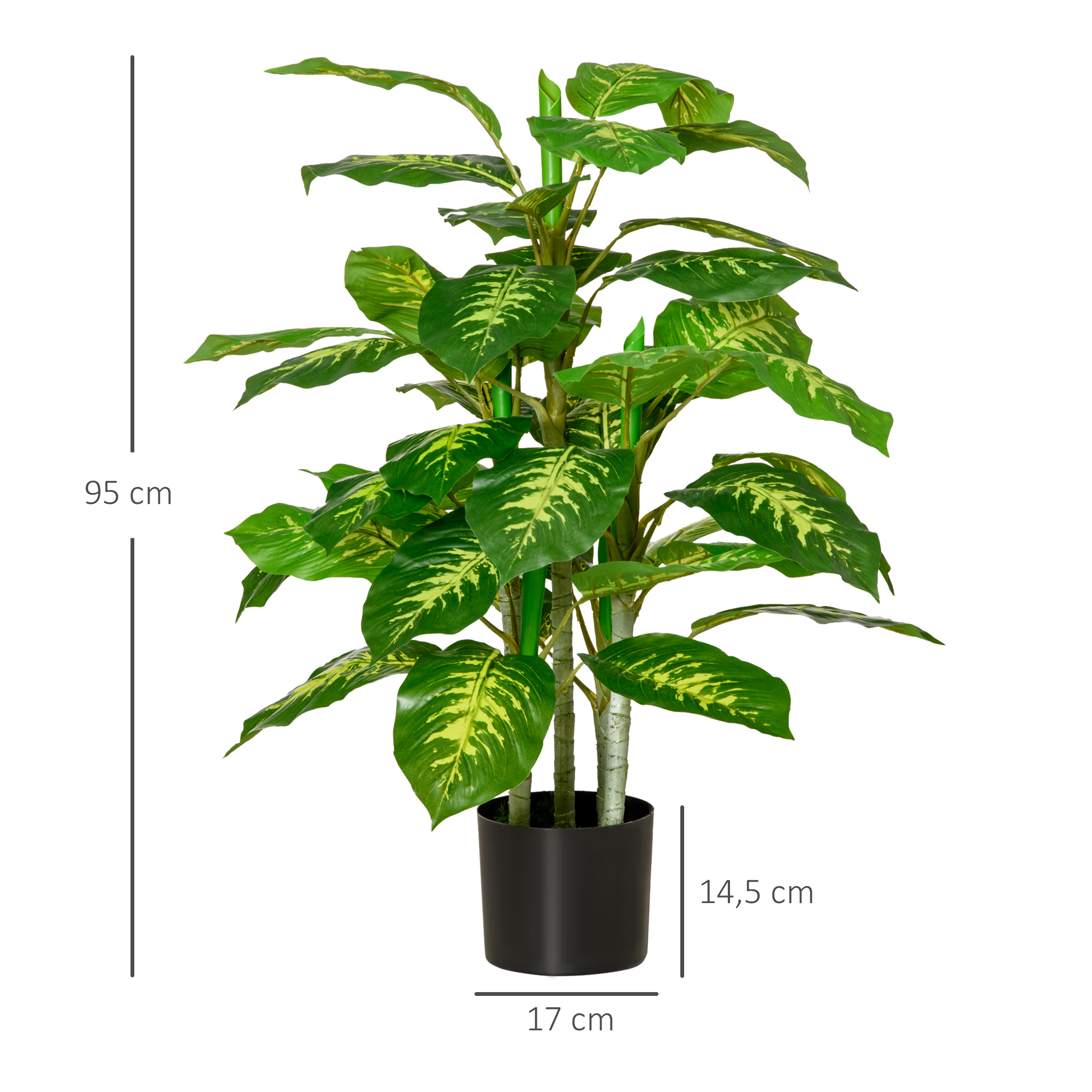Kunstpflanze, Kunststoff-Pflanze, Zementtopf, Indoor und Outdoor, 95 cm, Grün