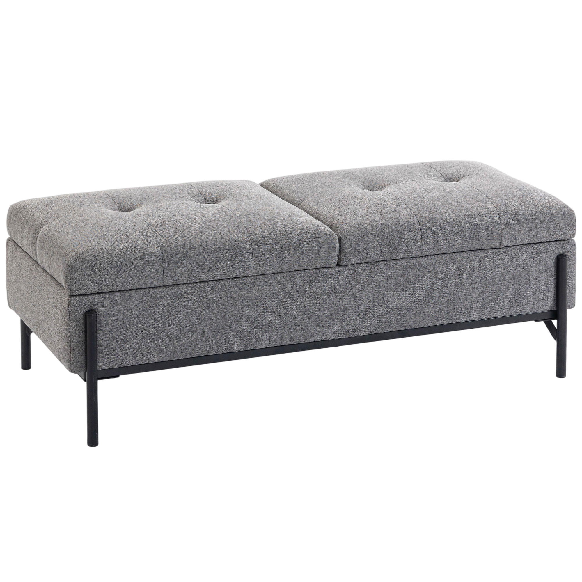 Sitztruhe aus Leinen, Bettbank mit 2 Fächern, klappbaren Deckeln und extra dicker Polsterung, 117 x 50 x 44 cm