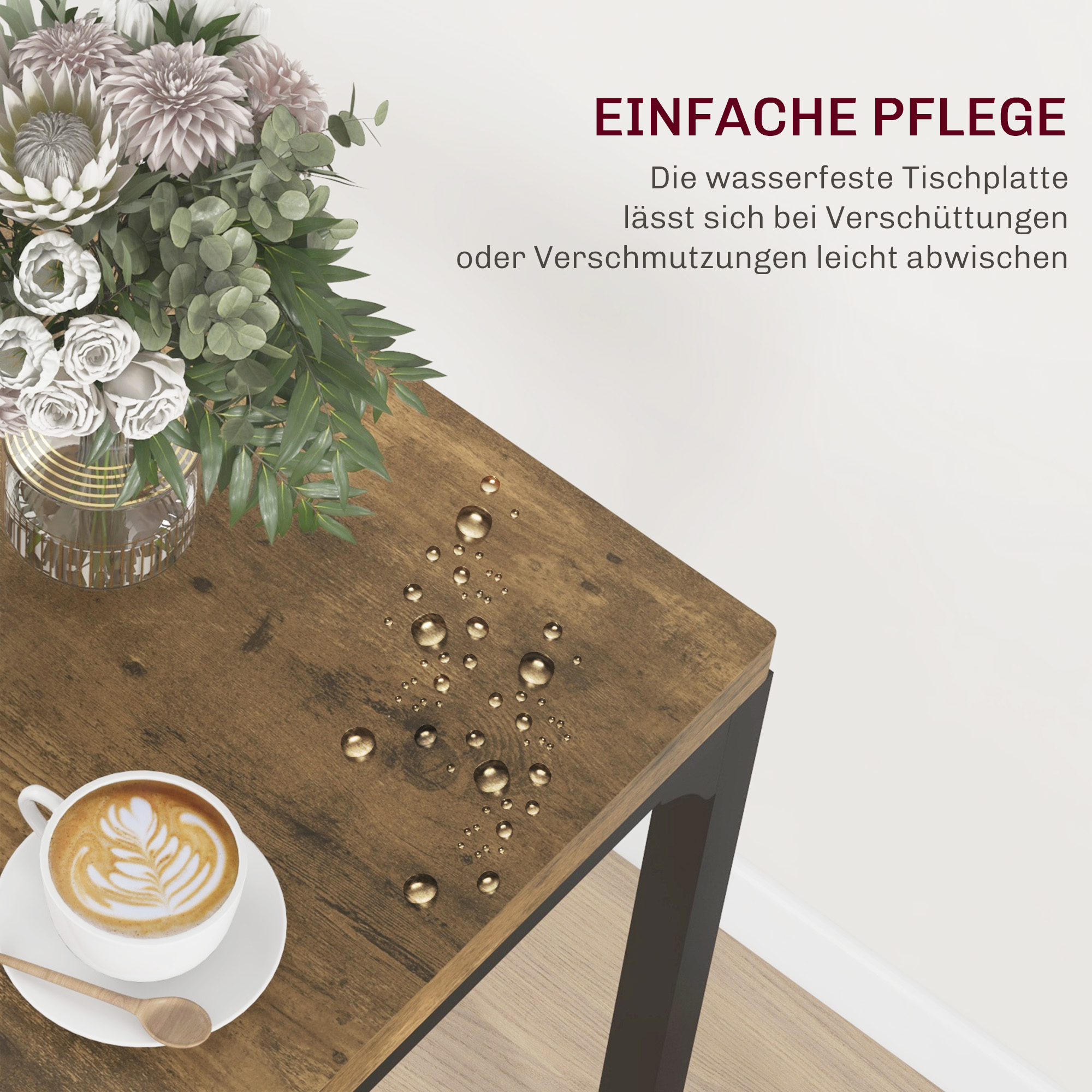 3-teilige Essgruppe, Esstisch-Set, 1 Tisch, 2 Stühle, MDF+Metall, Braun