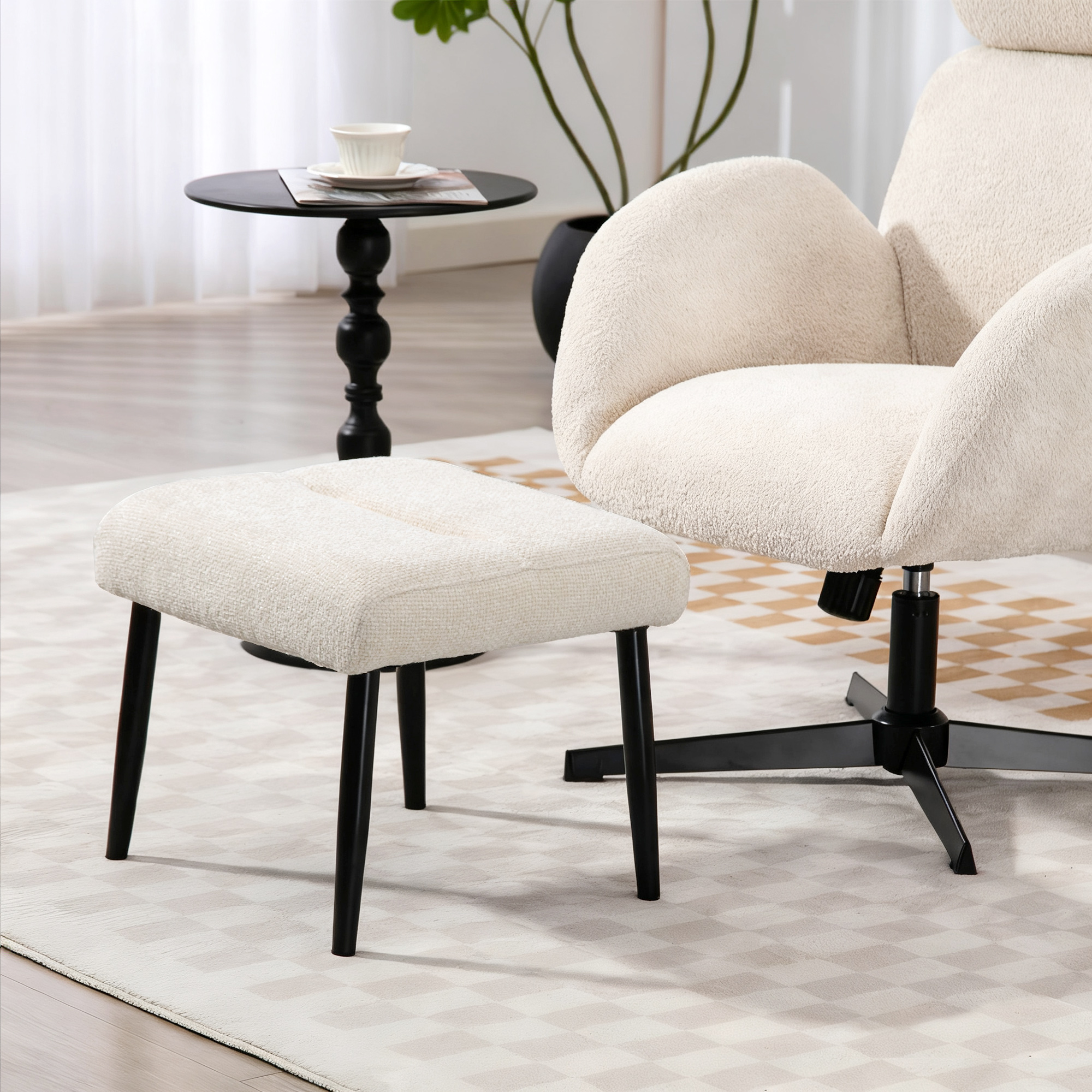 Sitzhocker Hocker mit weichem Sitzkissen Stahlbeinen Fußhocker mit Chenille-Stoff, 45 x 41 x 38 cm, Cremeweiß