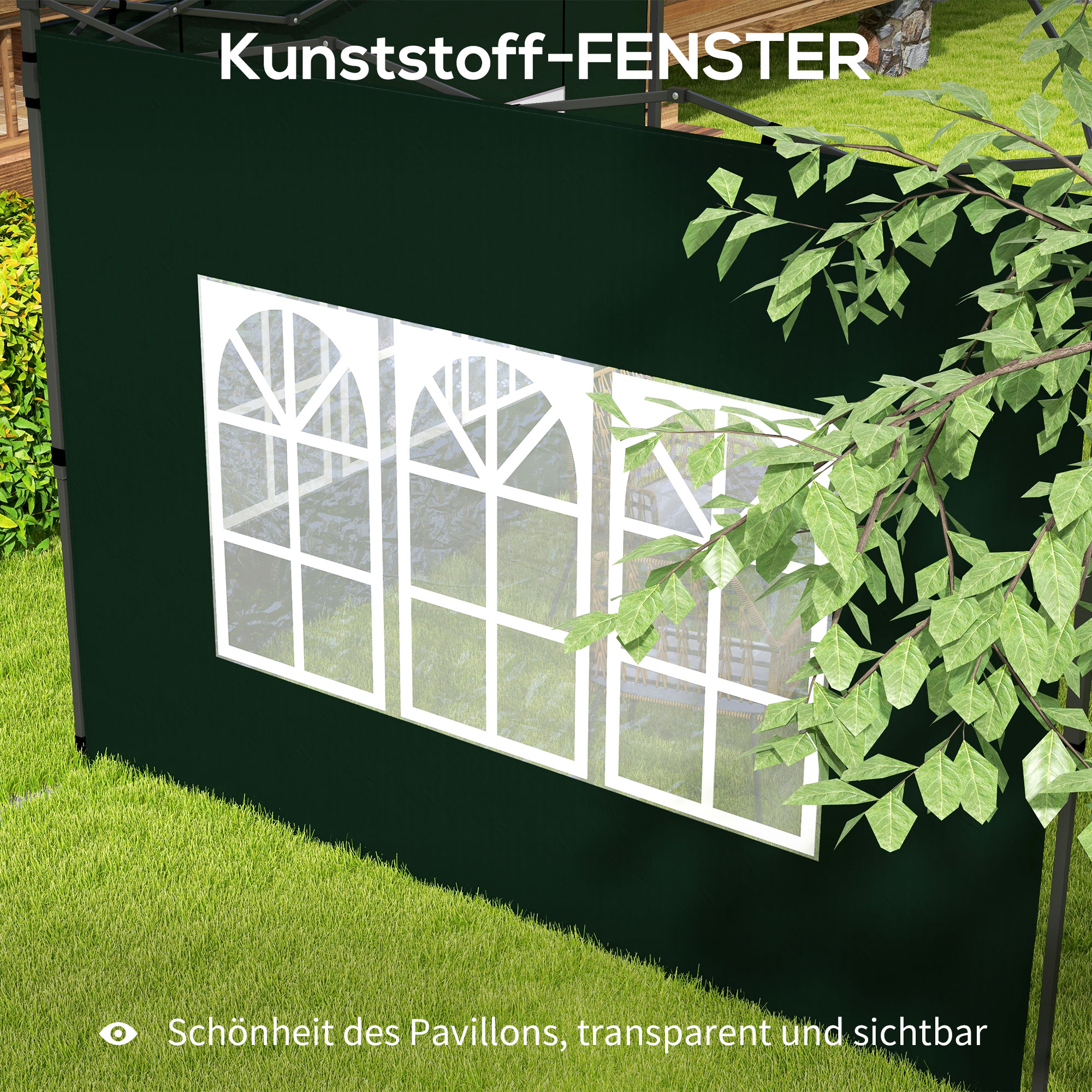 2er Set Seitenwände für Pavillon 3x3 3x6 Wasserdicht Seitenteile mit Fenster Dunkelgrün
