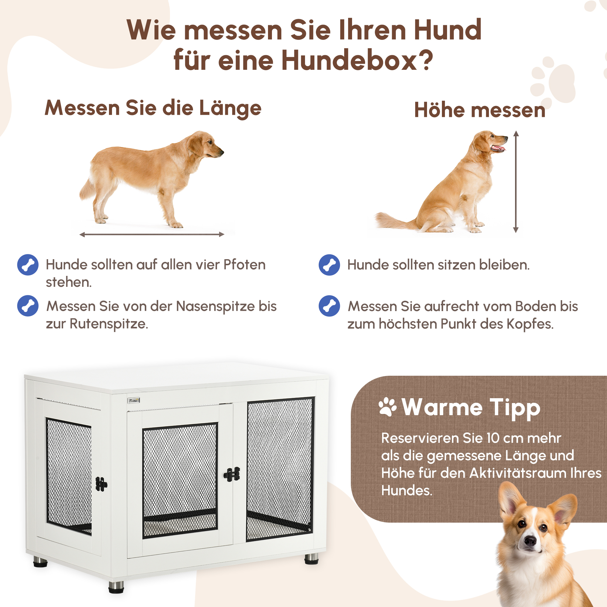 Hundebox, inkl. weicher Matte, 2 Türen, 2 Türen, verriegelbar, Stahl, Weiß, 94 x 60 x 71,5 cm