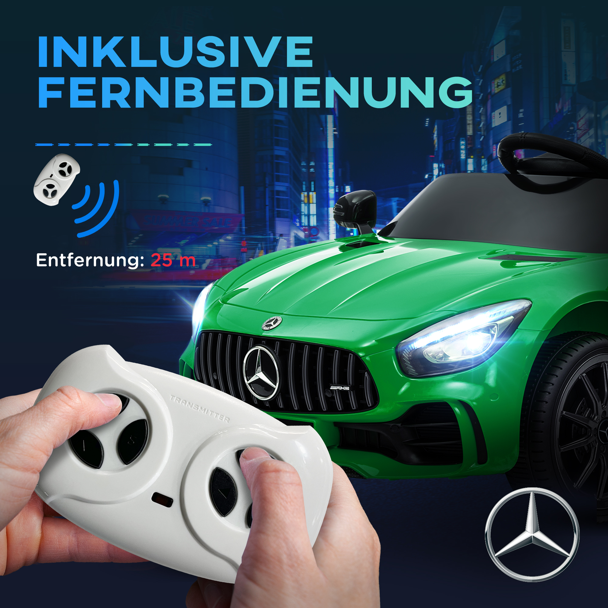 Elektro-Kinderauto, Mercedes, 3-5 km/h, Fernbedienung, Licht & Musik, Grün