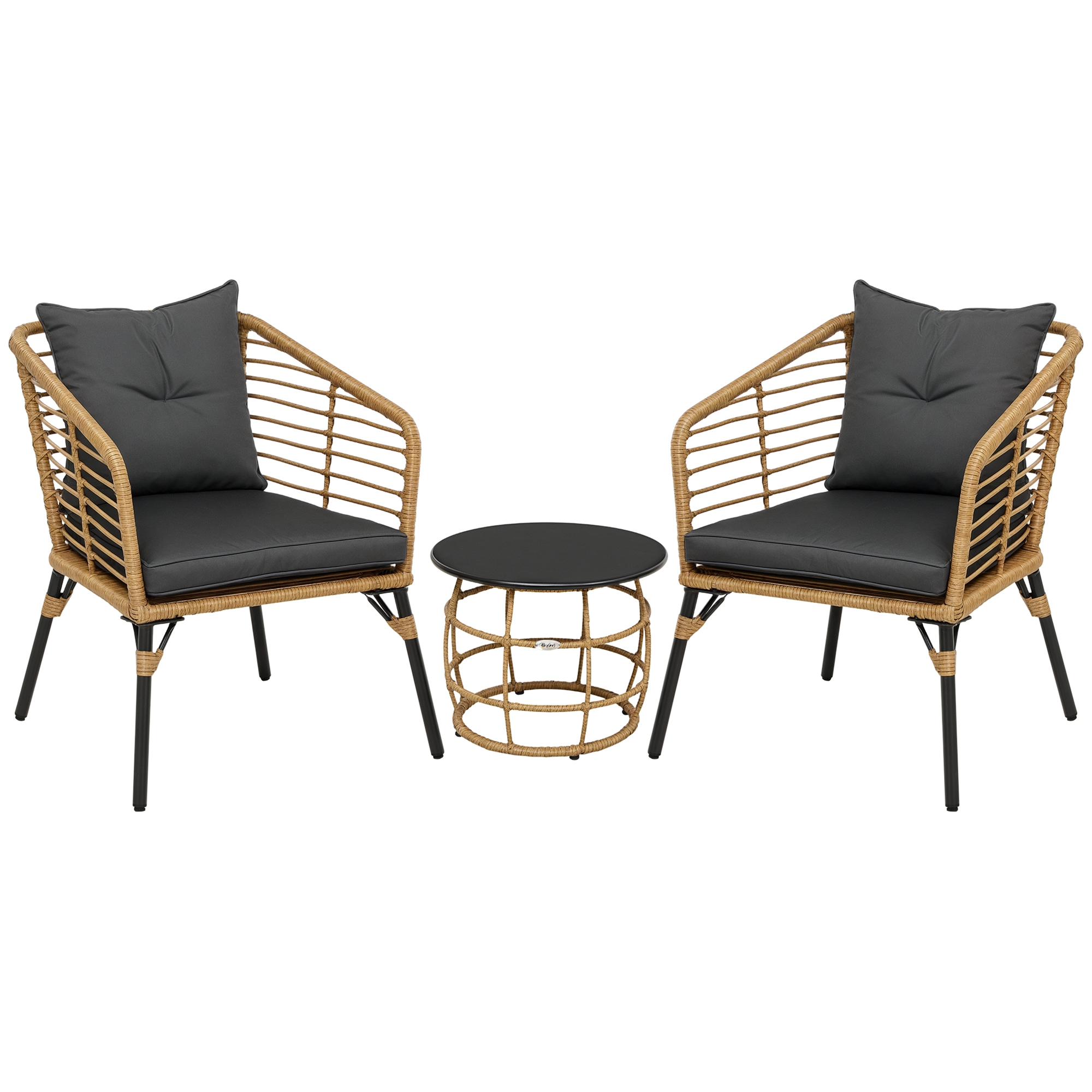 3-teiliges Bistro-Set, wetterbeständig, 1 Beistelltisch, 2 Stühle, 62 cm x 65 cm x 78 cm, Sand+Dunkelgrau 3-teiliges Bistro-Set, wetterbeständig, 1 Beistelltisch, 2 Stühle, 62 cm x 65 cm x 78 cm, Sand+Dunkelgrau
