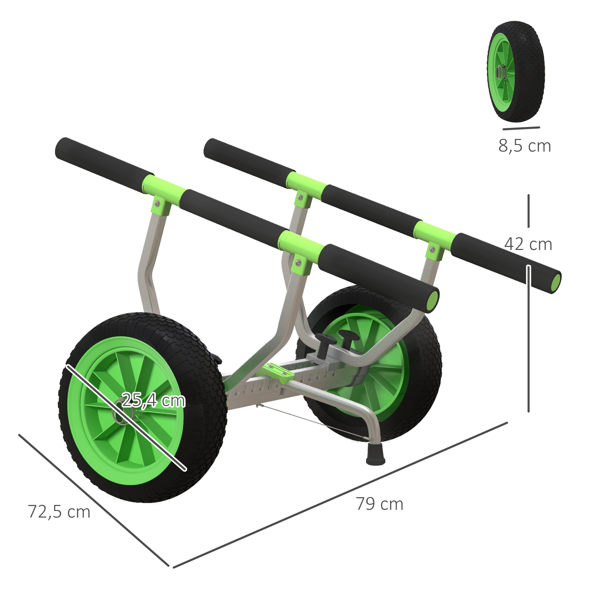 Bootswagen, verstellbare Breite, bis 100 kg belastbar, Aluminium, schwarz+grün, 79 x 72,5 x 42 cm