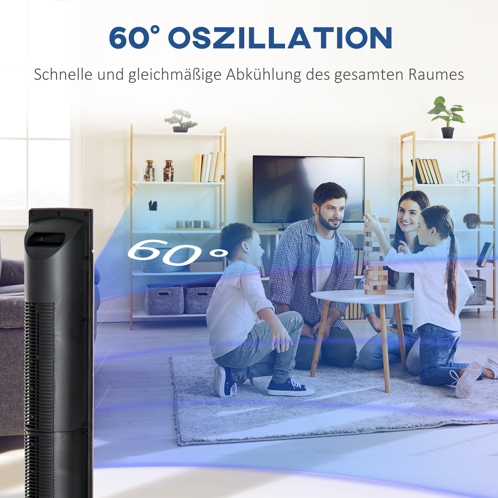 2in1-Turnmventilator Standventilator Ventilator, 32 cm x 32 cm x 106,8 cm, Schwarz