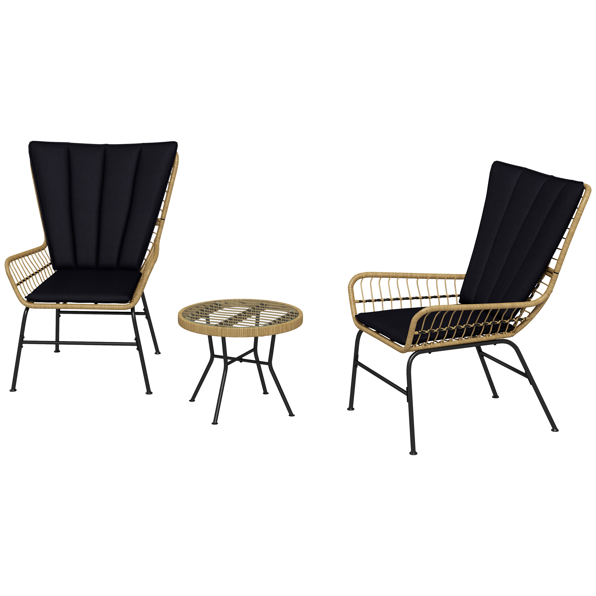 Bistro-Set Balkonmöbel-Set Balkonmöbel, Boho-Stil, wetterbeständig, 76 x 66 x 96 cm, Schwarz Bistro-Set Balkonmöbel-Set Balkonmöbel, Boho-Stil, wetterbeständig, 76 x 66 x 96 cm, Schwarz
