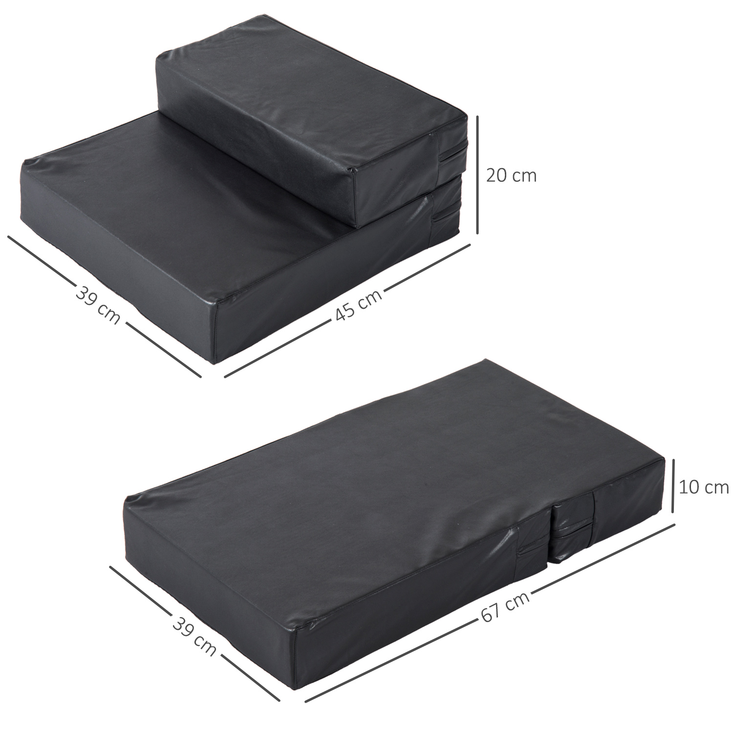 Haustiertreppe Tierunterlage 2 Stufen Klappbar Hundetreppe Treppe Unterlage für Katzen und Hunde Schwarz L45 x B39 x H20 cm