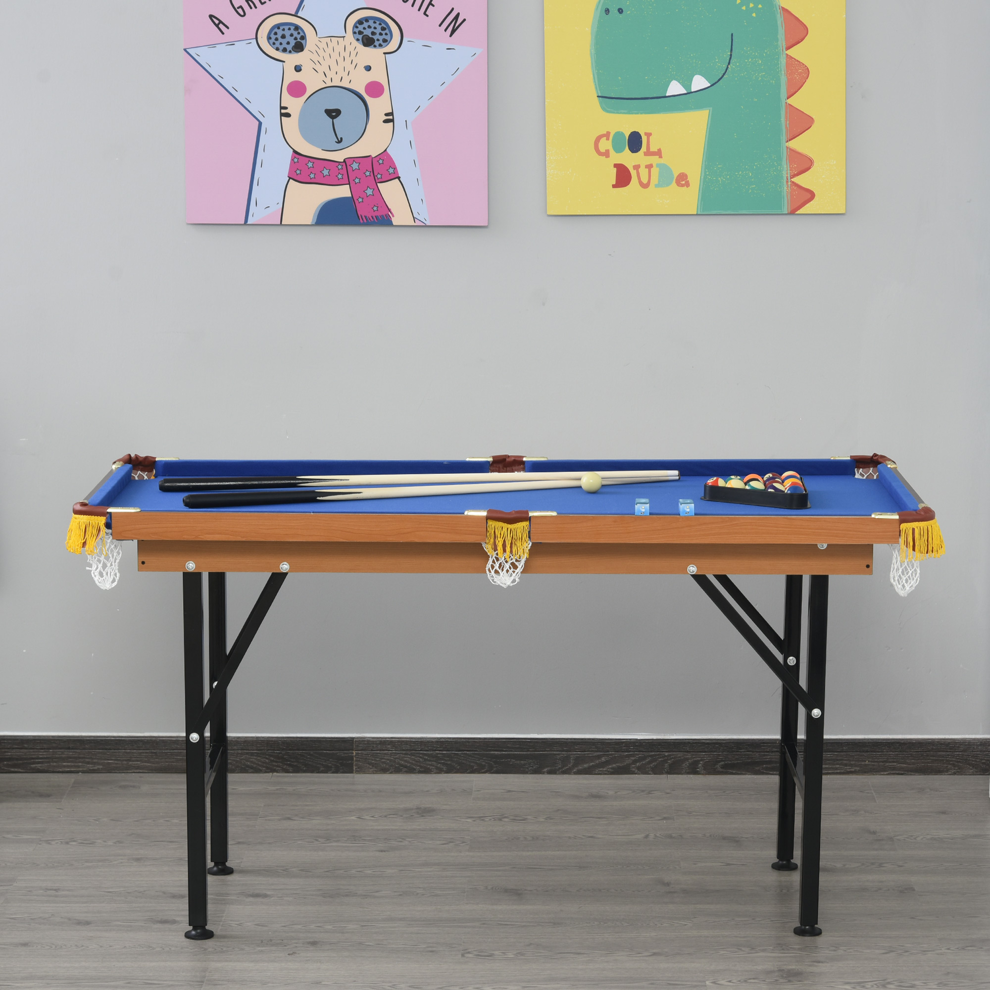 Billardtisch Klappbar Mini Billiard Tisch mit 2 Queues 16 Bällen Kreide Dreieck, Zubehör 140 x 63 x 75 cm