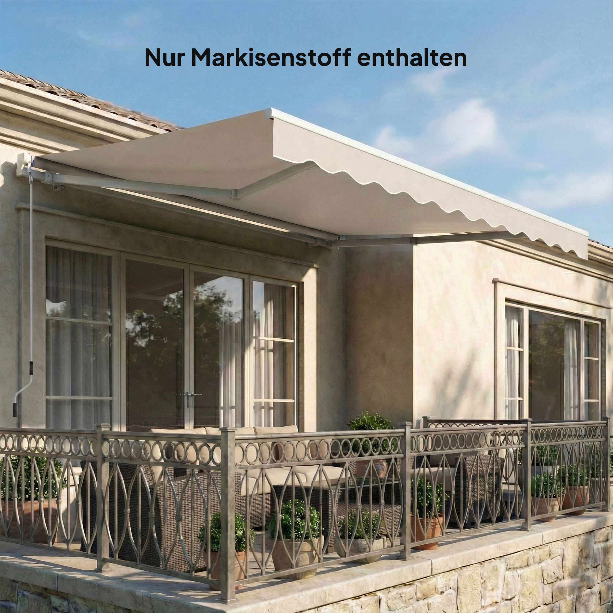 Ersatzstoff für Markise - Sonnenschutzdach UPF 50+ für 3,5 x 2,5 m Rahmen, Cremeweiß