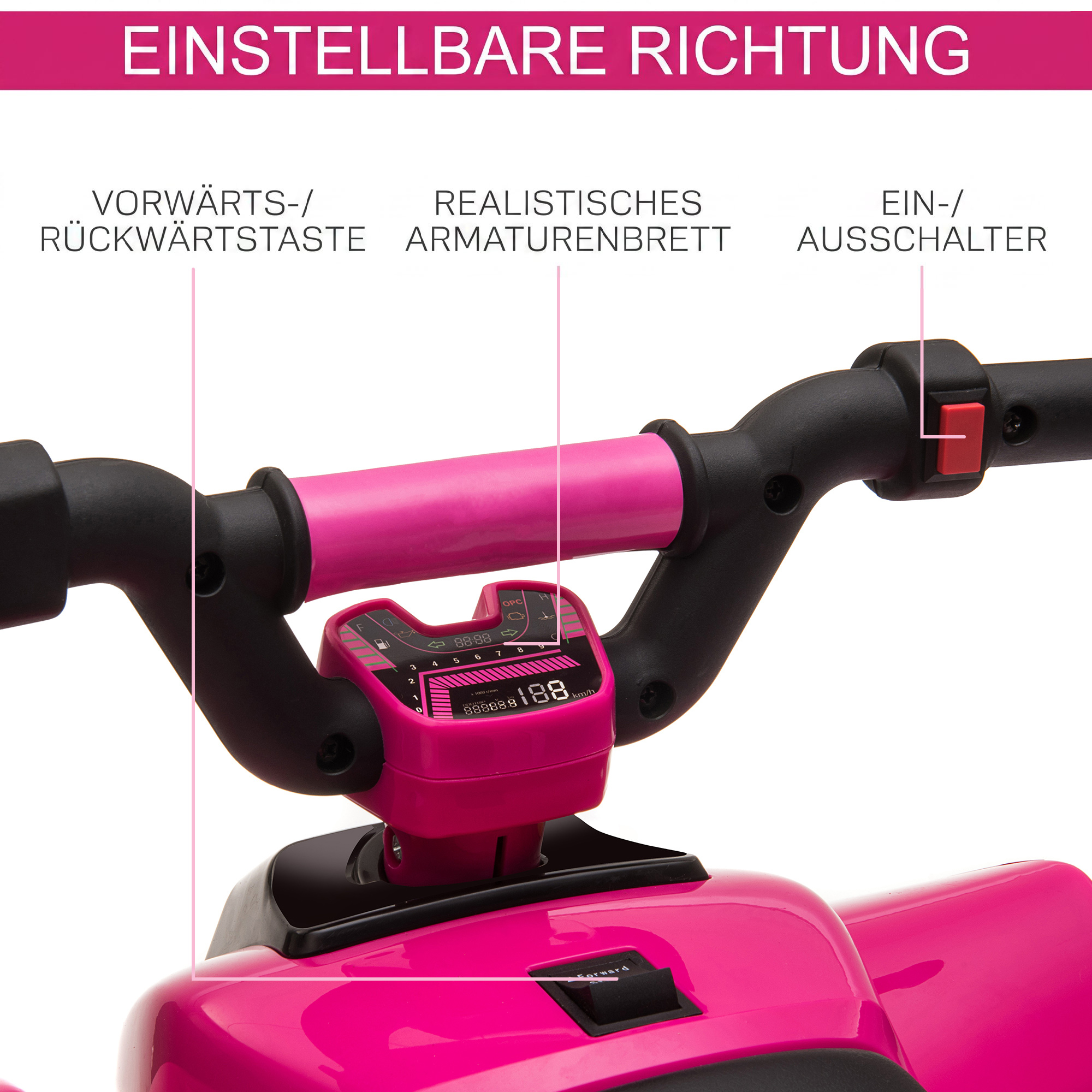 Kinder Quad Elektro 6V Kinderquad mit Vorwärts-, Rückwärtsfunktion für Kinder 1,5-3 Jahre bis 20 kg Rosa