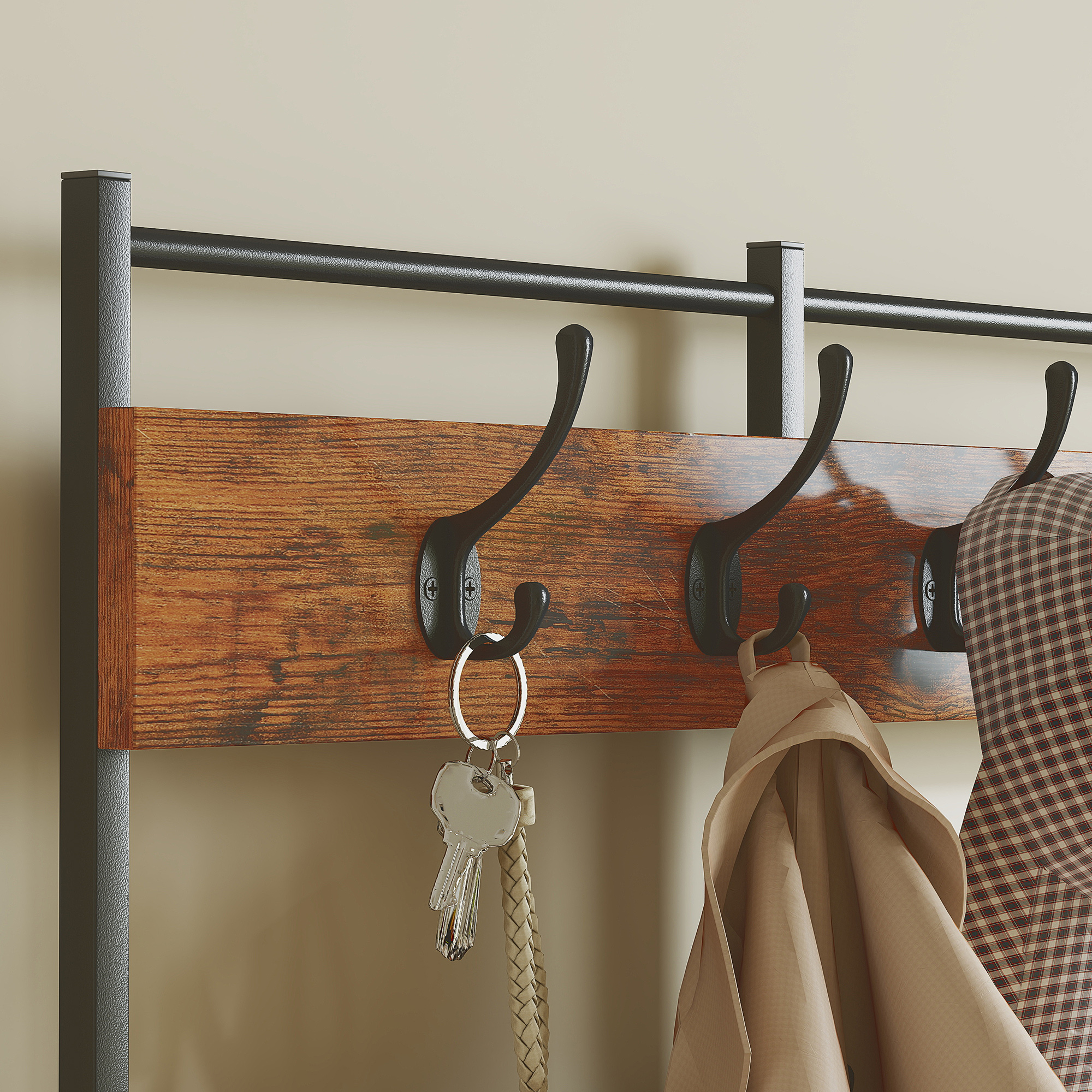 Garderobenständer, Kleiderständer mit Stoff-Schublade, 14 Haken für Flur, Schlafzimmer, Rustikal-Braun, Höhe 183 cm