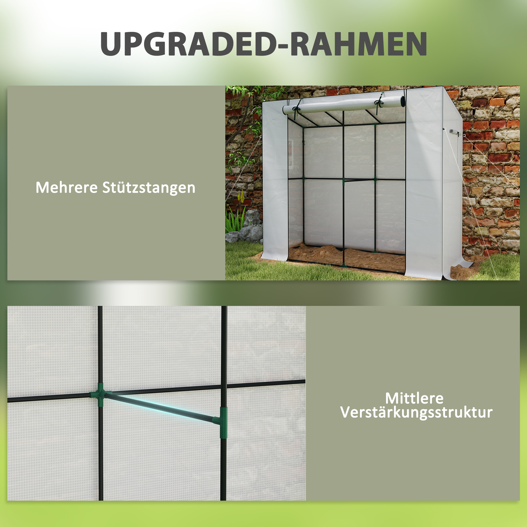 Mini-Gewächshaus, Anlehn-Gewächshaus mit Rolltür und Netzfenstern, UV-beständig, für Blumen, Setzlinge, Pflanzen, Weiß