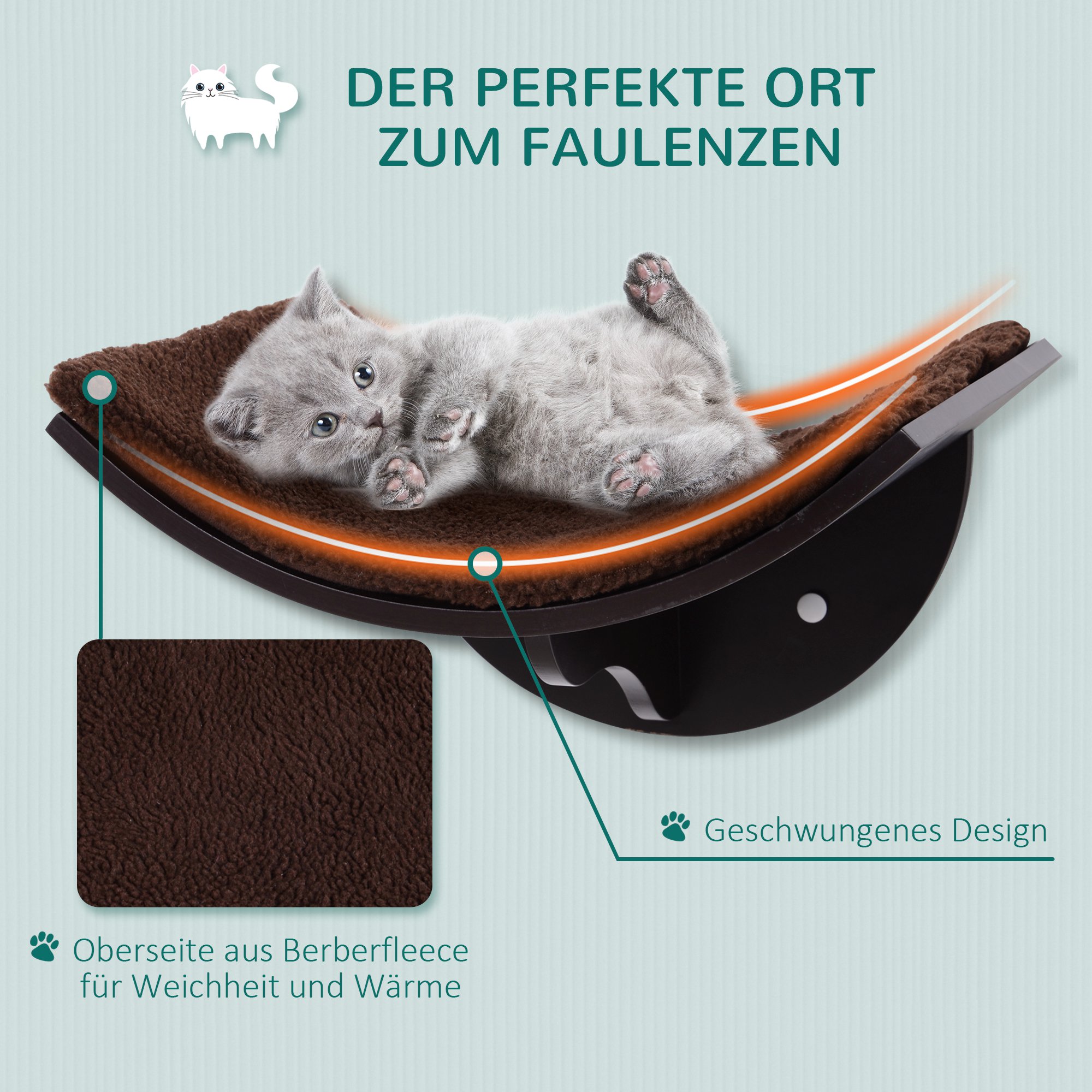 Katzenliege Katzen Wandliege Katzenbett Katzenregal Wandmontage Plüschauflage Braun 41 x 28 x 21 cm