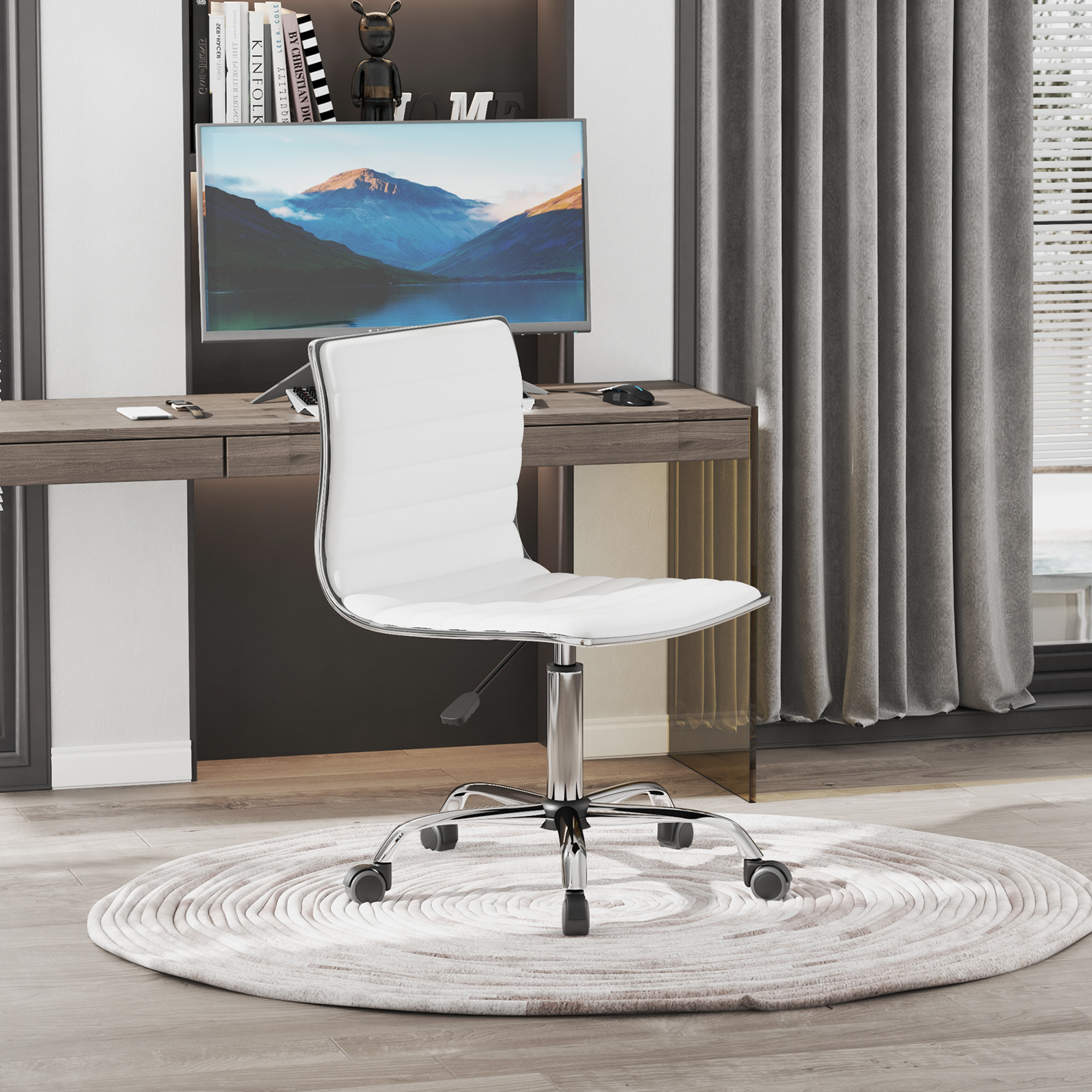 Friseurstuhl, Salonstuhl mit Rückenlehne, höhenverstellbar, Stahl PU, Weiß, 48 x 52 x 78-90 cm