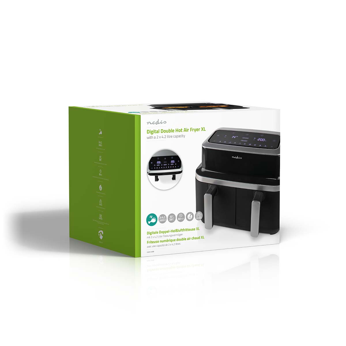 Doppel-Heißluftfritteuse | 2x4.2 l | Timer: 60 min | Anzahl voreingestellter Programme: 10 | digital | schwarz