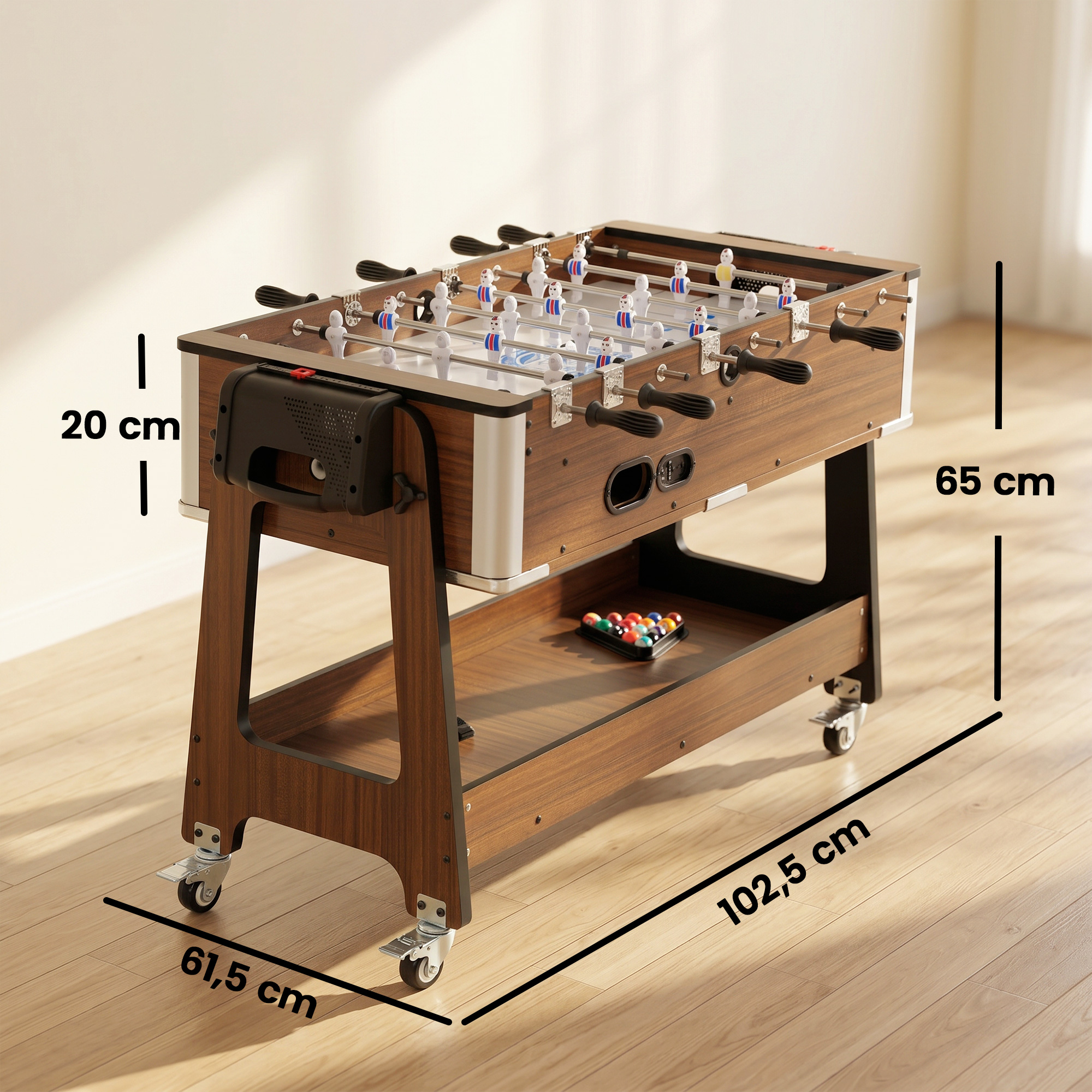 3-in-1 Multi Spieltisch drehbar Multifunktionstisch mit Billardtisch Tischfußball Airhockey Ablagefach