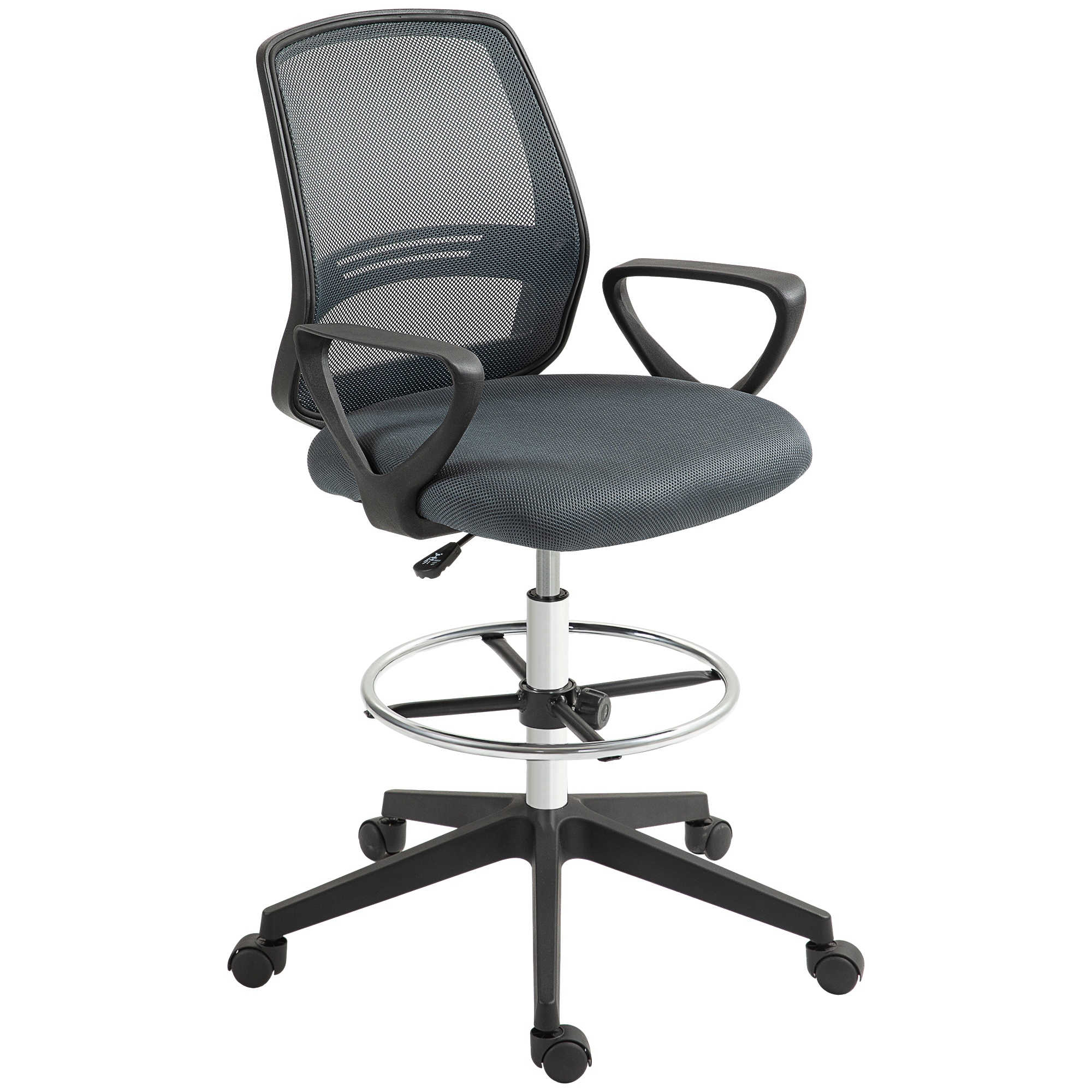 Bürostuhl Ergonomischer Schreibtischstuhl mit Armlehnen und Verstellbarer Fußring Netzbespannung Grau Bürostuhl Ergonomischer Schreibtischstuhl mit Armlehnen und Verstellbarer Fußring Netzbespannung Grau