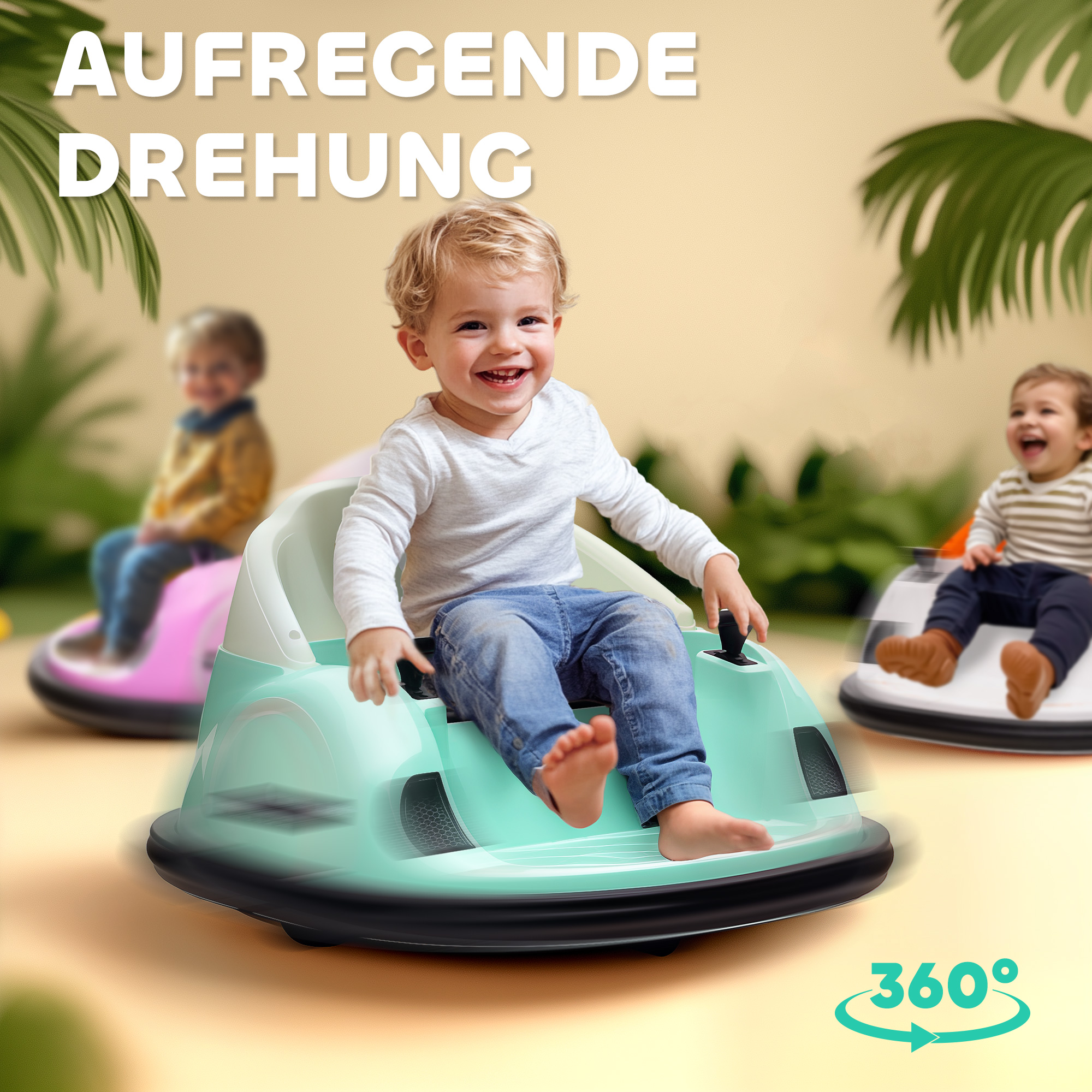Autoscooter, 360° Rotation, 2 km/h Geschwindigkeit, Sicherheitsgurt, LED-Lichter, Musik und Hupe, Grün