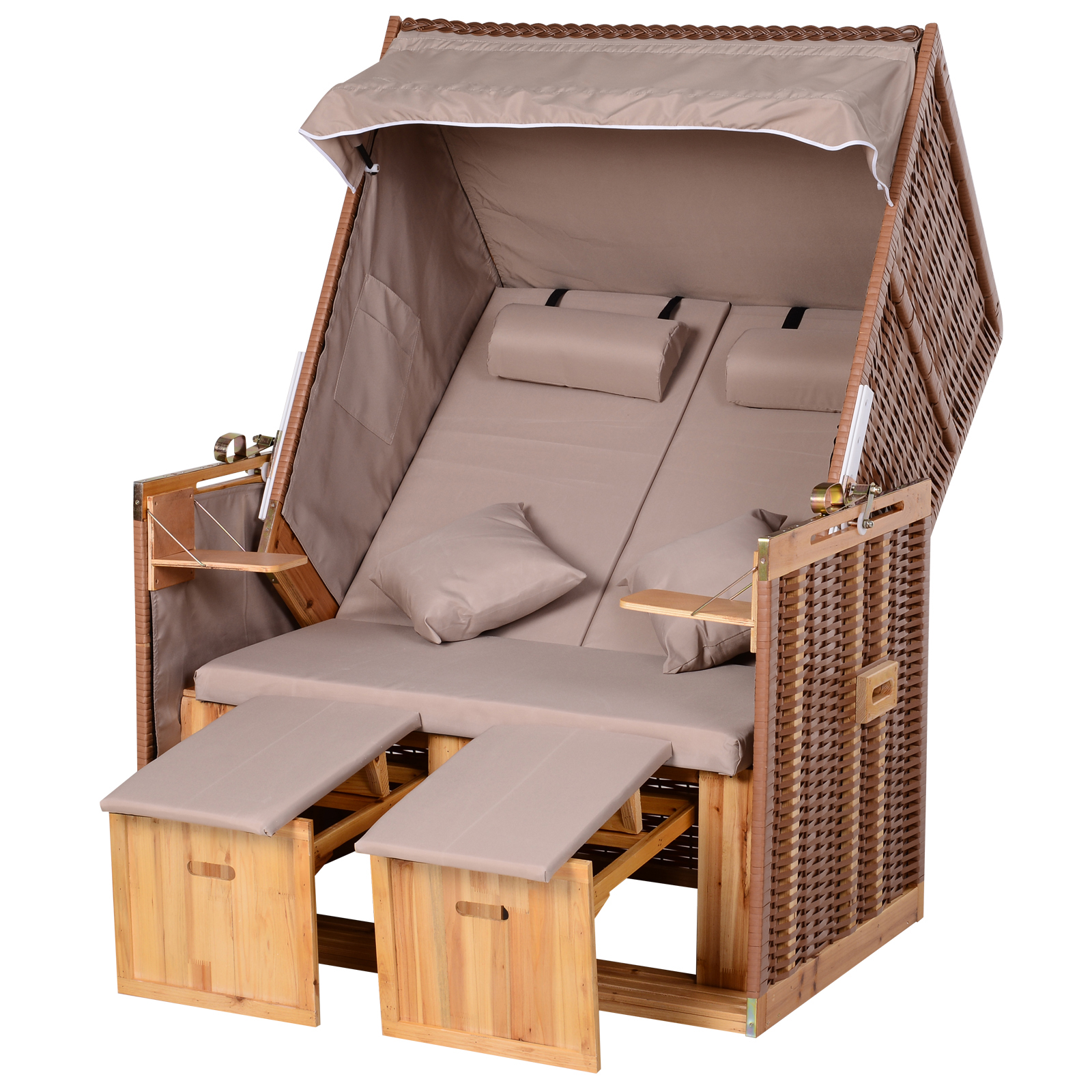 Strandkorb für 2 Personen mit neigbarer Rücklehne Beige 118 x 79 x 160cm