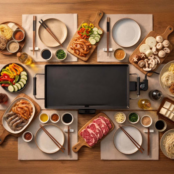 Teppanyaki-Grillplatte | 2000 W | 47,5 x 26,5 cm | Antihaftbeschichtung | Einstellbarer Thermostat | Cool-Touch-Griffe