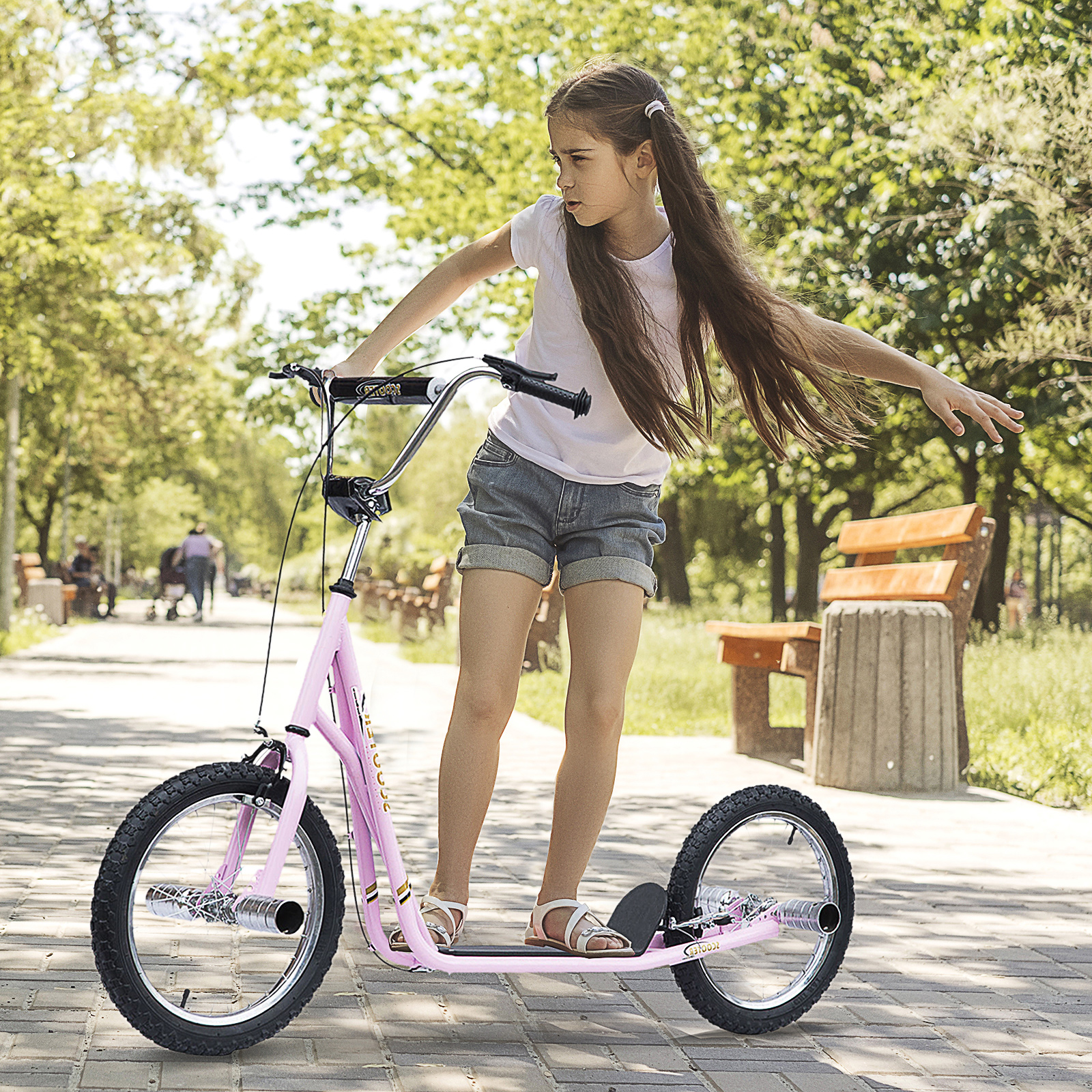 Kinderroller mit Luftreifen Kickscooter Scooter Tretroller Cityroller für Kinder Kickboard 16 Zoll ab 5 Jahre Höhenverstellbar Rosa 143 x 58 x 92-100 cm