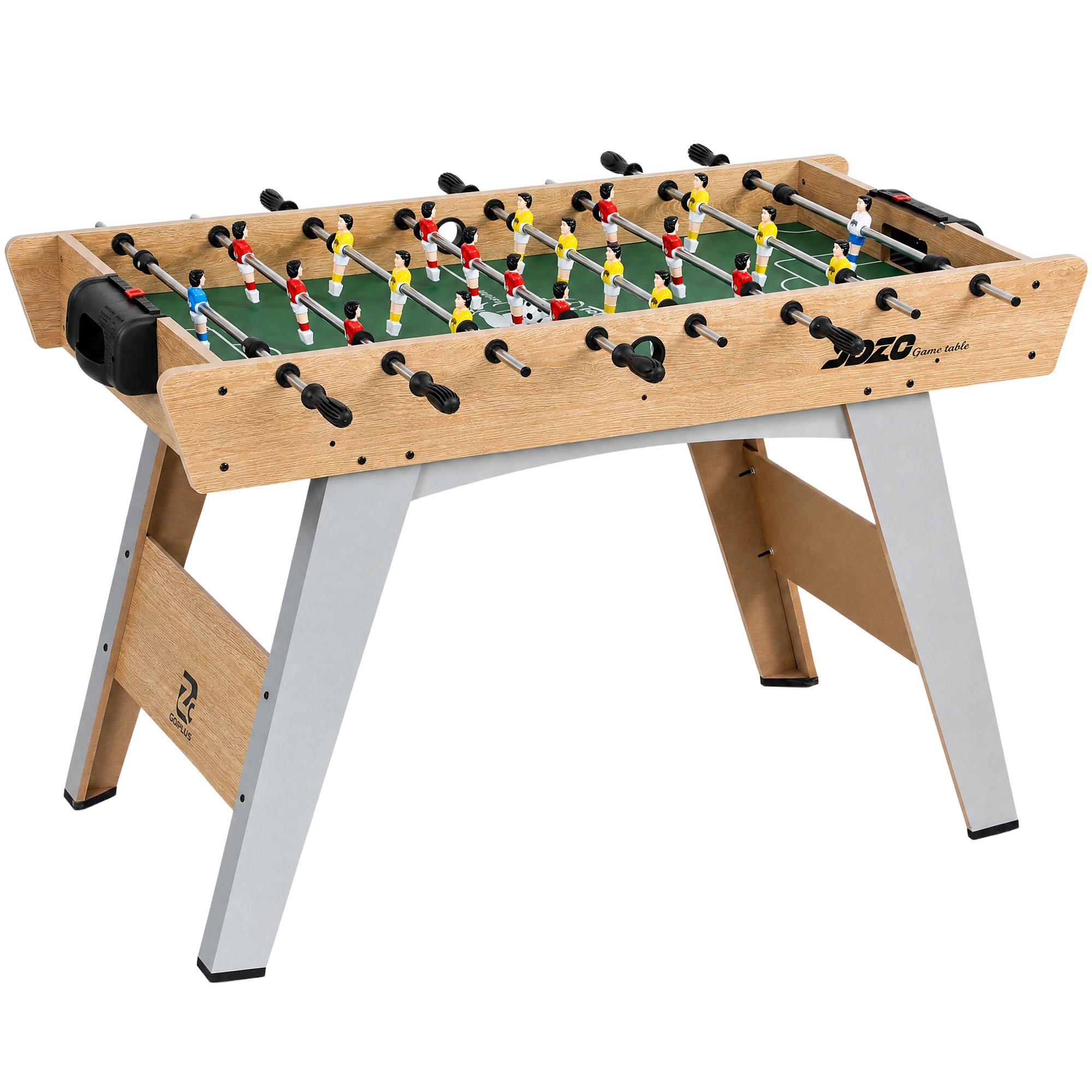 Tischkicker Kickertisch inkl 22 Kicker 2 Bälle Rutschfest Griffe Punktezähler Schräge Beine 121x87x77cm Naturholz