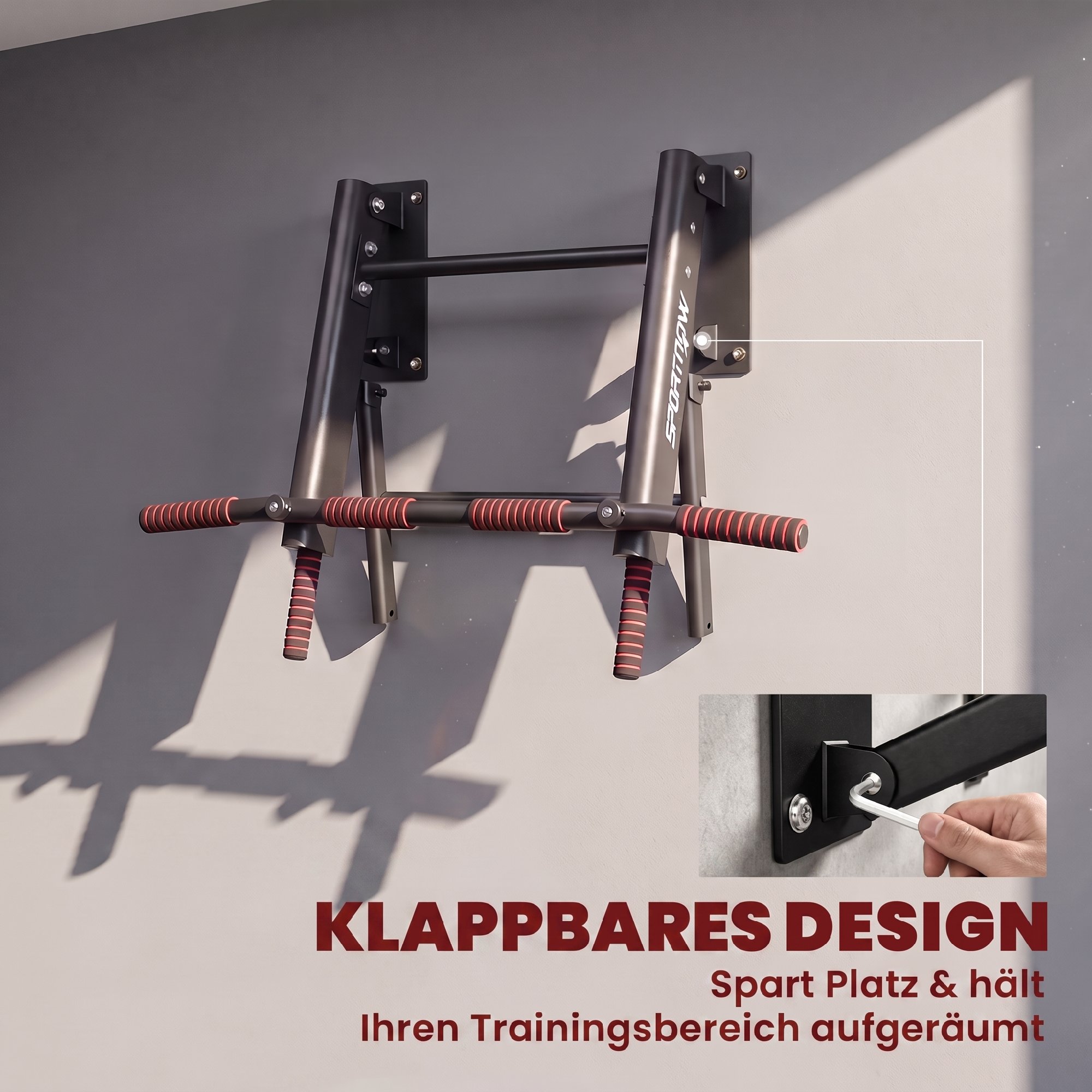 Klimmzugstange klappbar Klimmzüge mit rutschfesten Griffen, Wandmontage max. 120 kg, 98 x 65 x 31 cm Schwarz