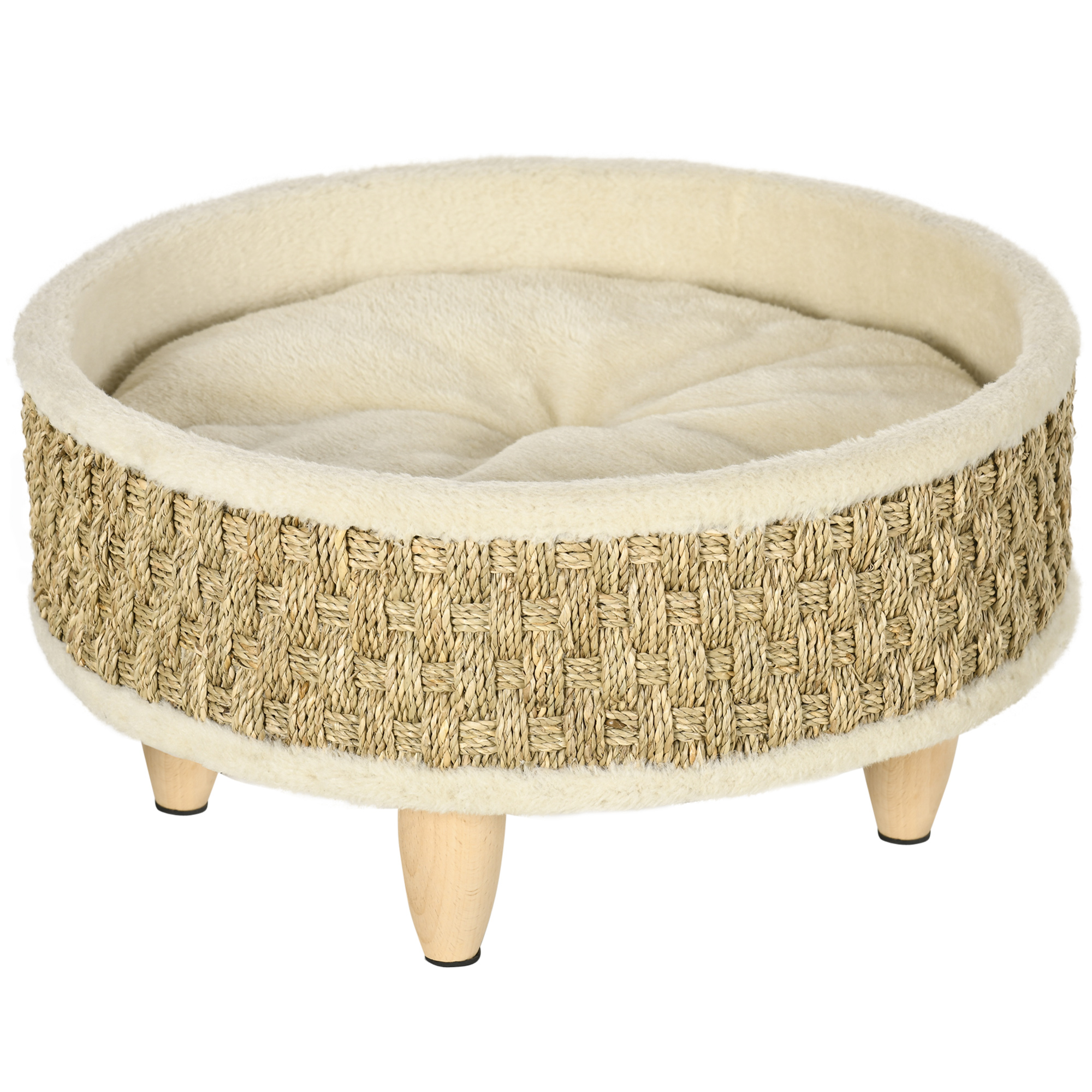 Haustierbett für Katzen und Hunde, Seegras, waschbares Kissen, 48 cm x 48 cm x 24,5 cm, Beige + Khaki - Natur Haustierbett für Katzen und Hunde, Seegras, waschbares Kissen, 48 cm x 48 cm x 24,5 cm, Beige + Khaki - Natur