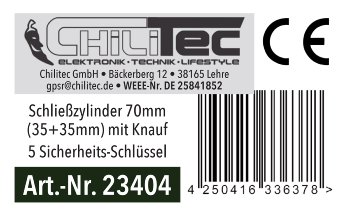 Schließzylinder 70mm (35+35mm) mit Knauf / Profil-Zylinder, 5 Sicherheits-Schlüssel