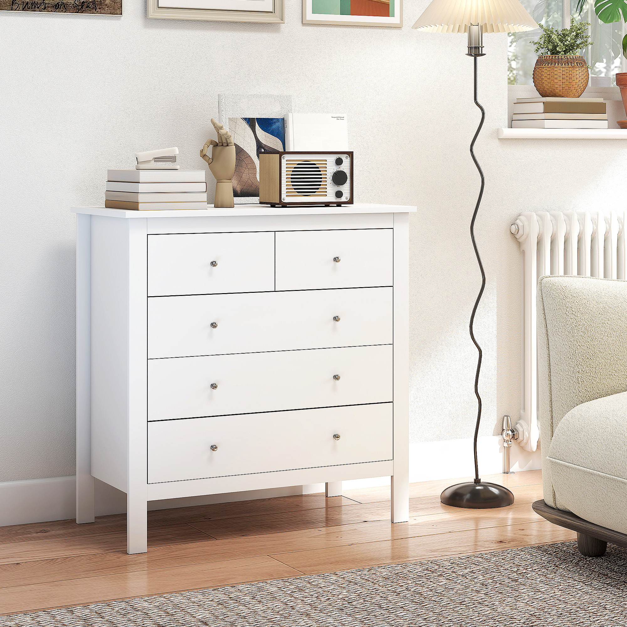Kommode, Sideboard, leises Öffnen/Schließen, Kippschutz, 79 x 39,5 x 80,5 cm, Weiß
