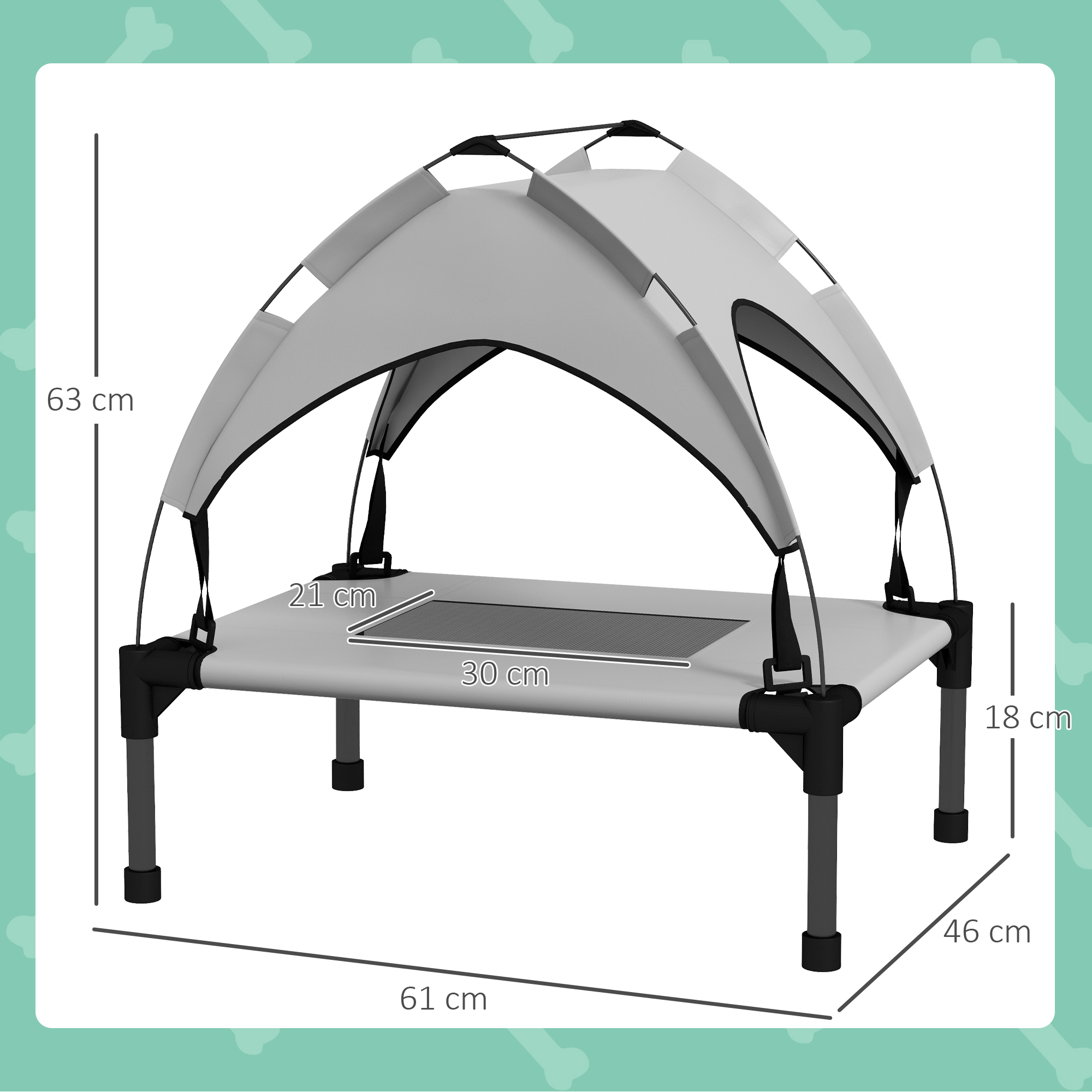 Hundebett mit Dach, Outdoor, tragbar, wasserabweisend, bis 30 kg, 61 x 46 x 63 cm, Hellgrau