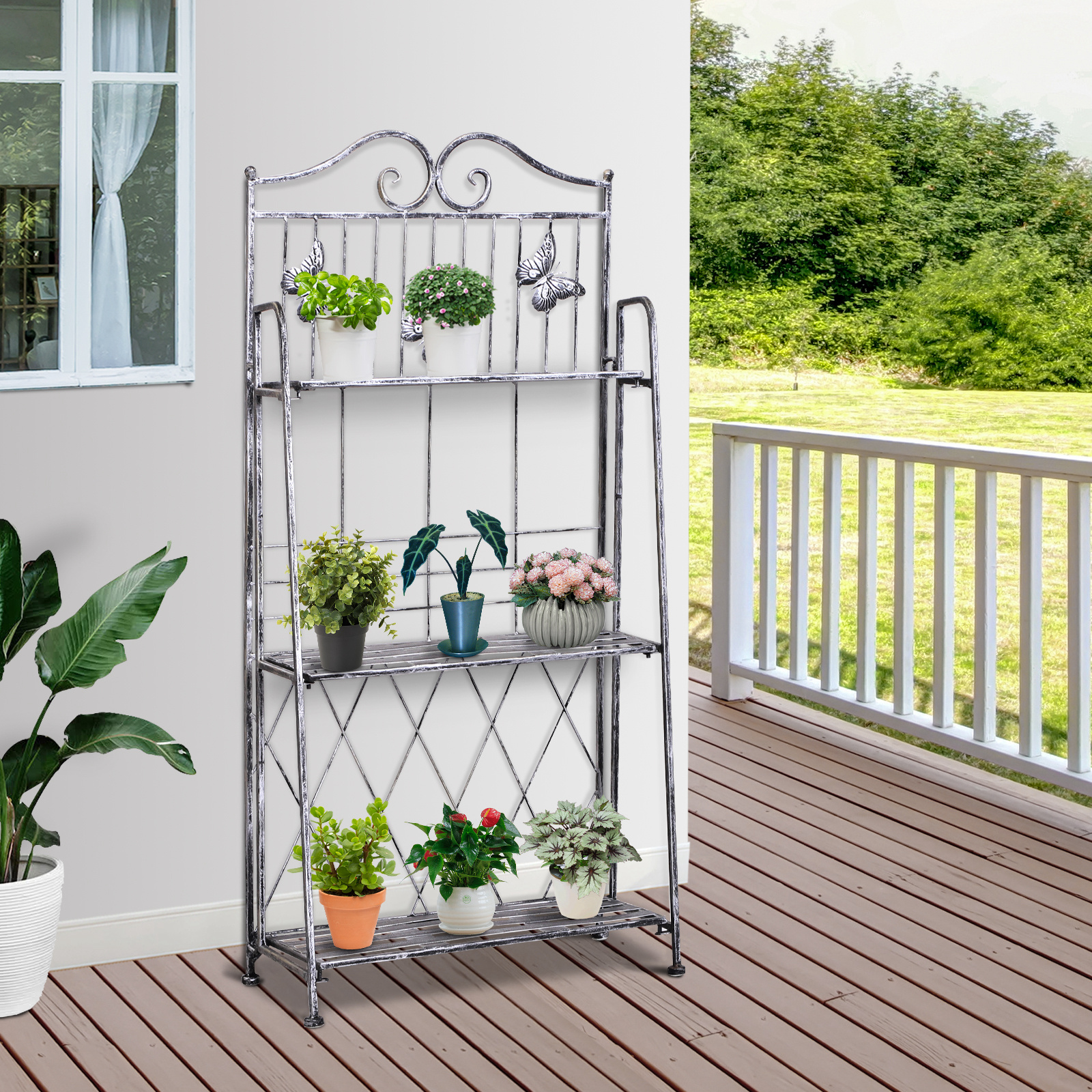 Pflanzregal Pflanzenständer Blumenregal Blumenständer Blumentreppe Gartenregal 3 Ebenen Metall Silbergrau 44 x 25 x 96 cm