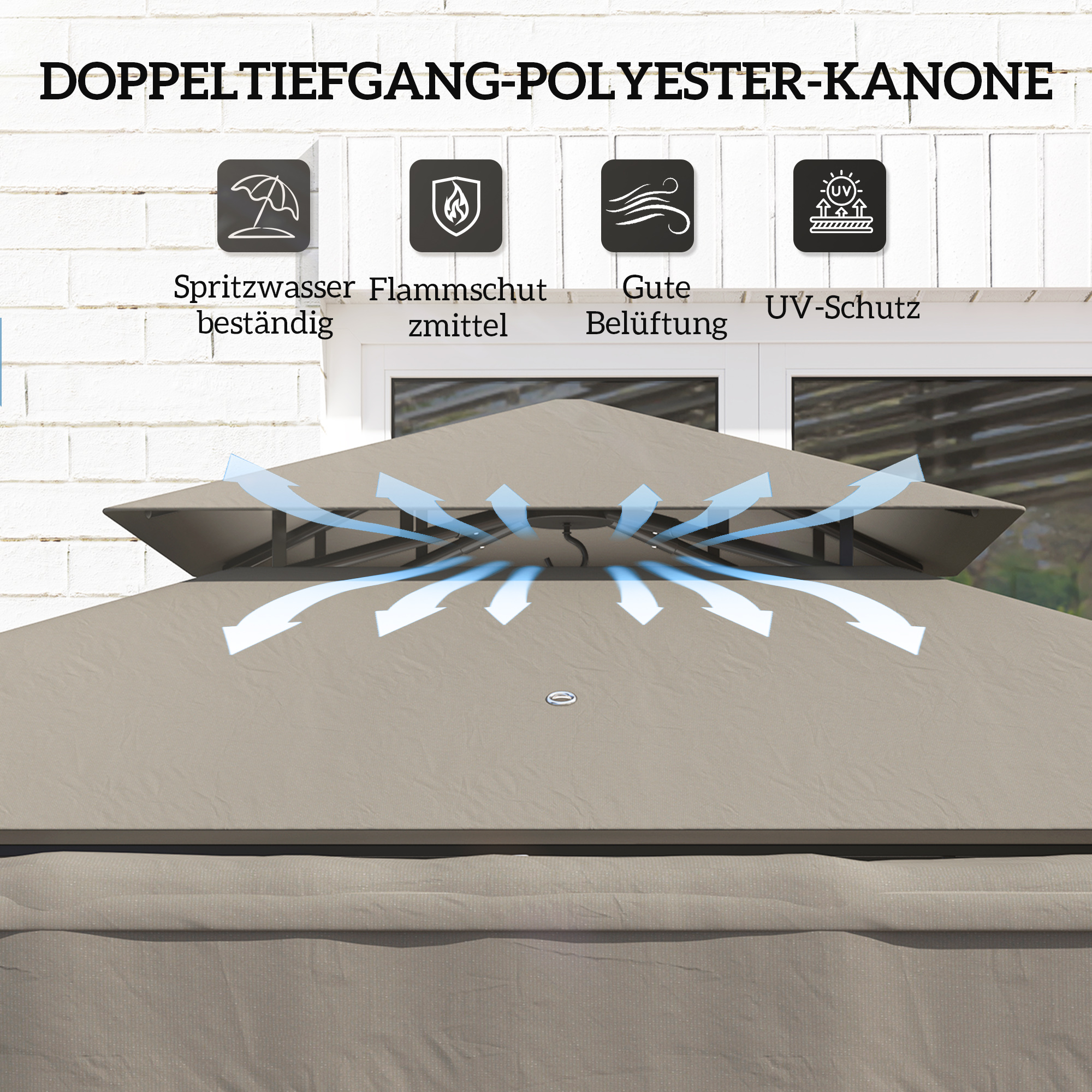 Grillpavillon 242x232x248 cm wasserabweisend flammhemmend Gartenpavillon mit Doppelschichtdach Grau