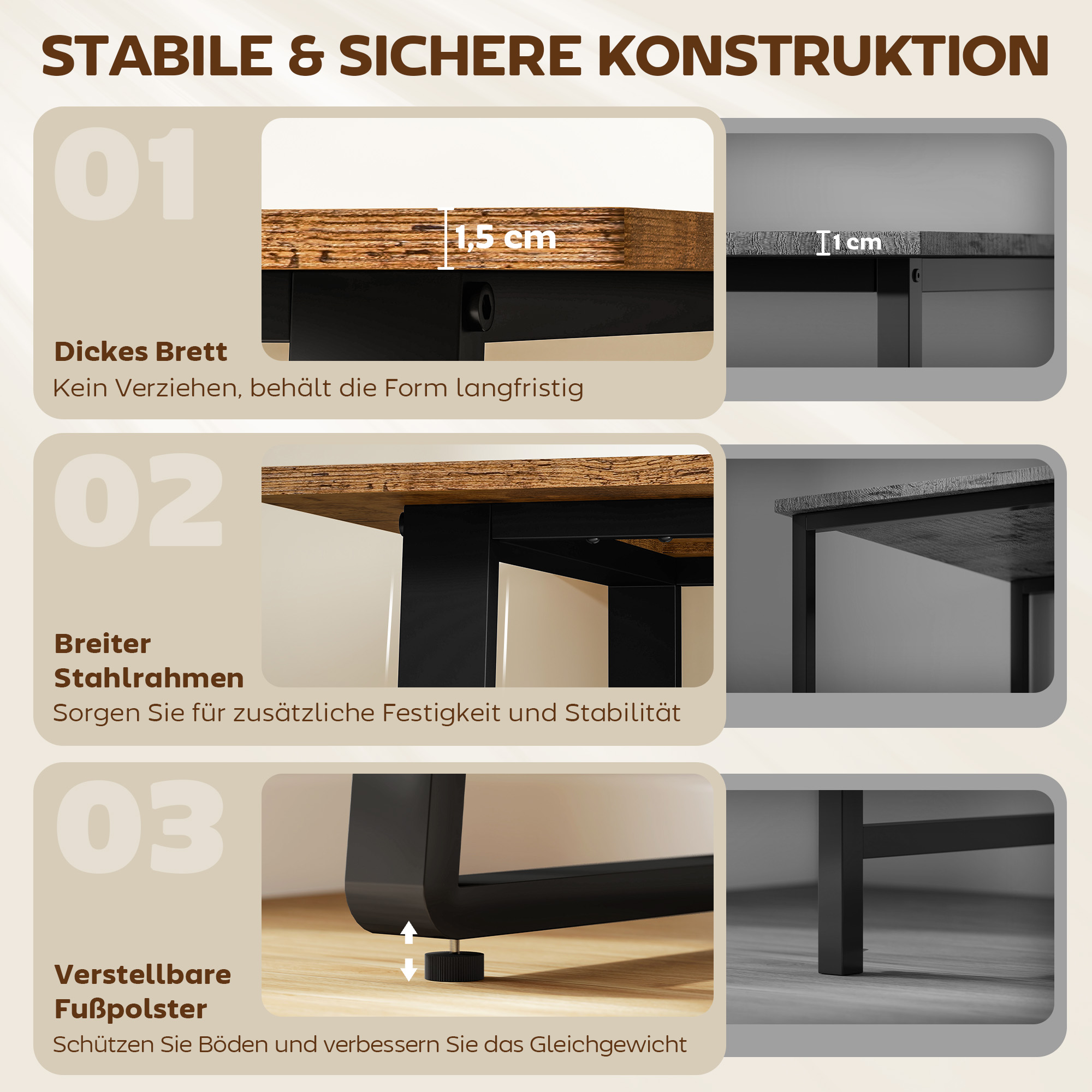 Schreibtisch Computertisch mit Stahlrahmen Bürotisch PC Tisch 120x60x76cm Rustikal-Braun+Schwarz